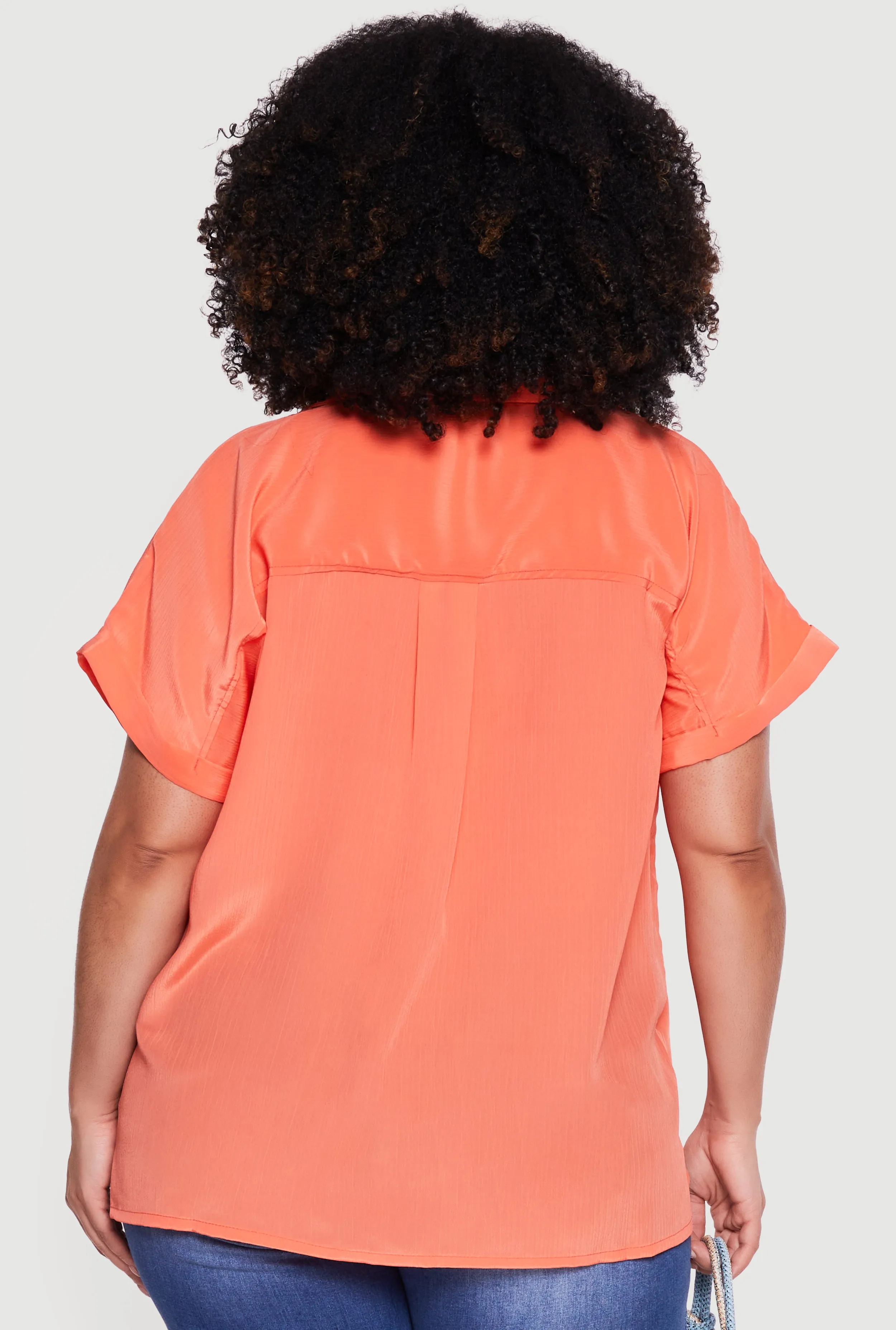 Plus Size Textured Knit Short Sleeve Button Front Shirt sold by Rainbow product image thumbnail 5