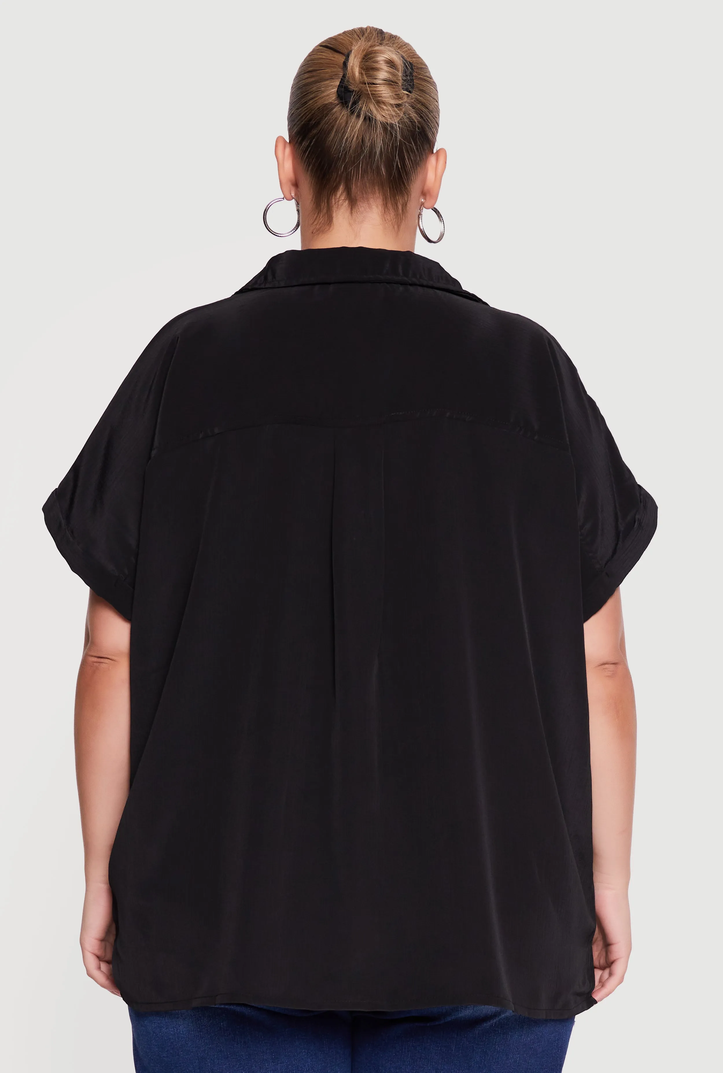 Plus Size Textured Knit Short Sleeve Button Front Shirt sold by Rainbow product image thumbnail 5