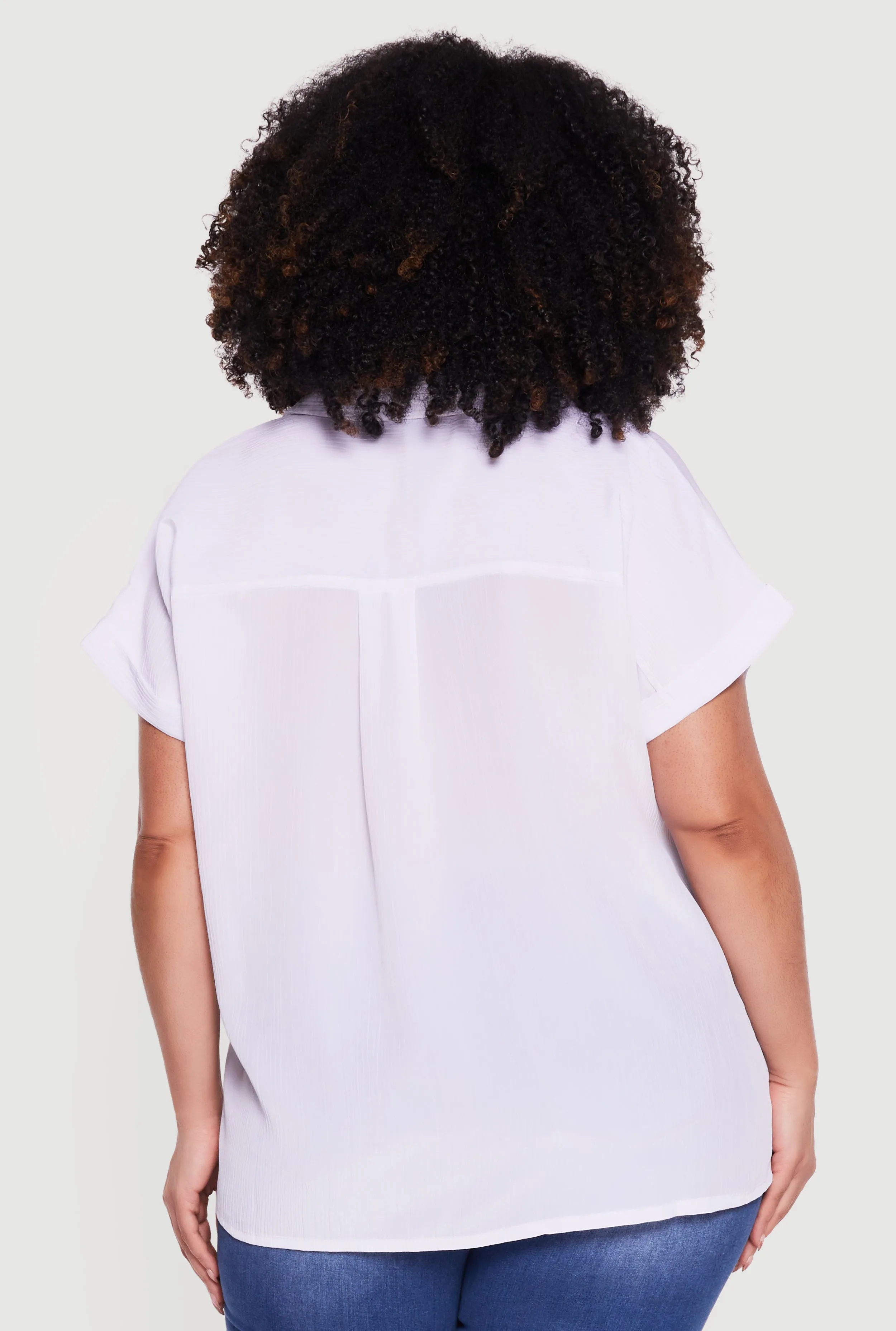 Plus Size Textured Knit Short Sleeve Button Front Shirt sold by Rainbow product image thumbnail 5