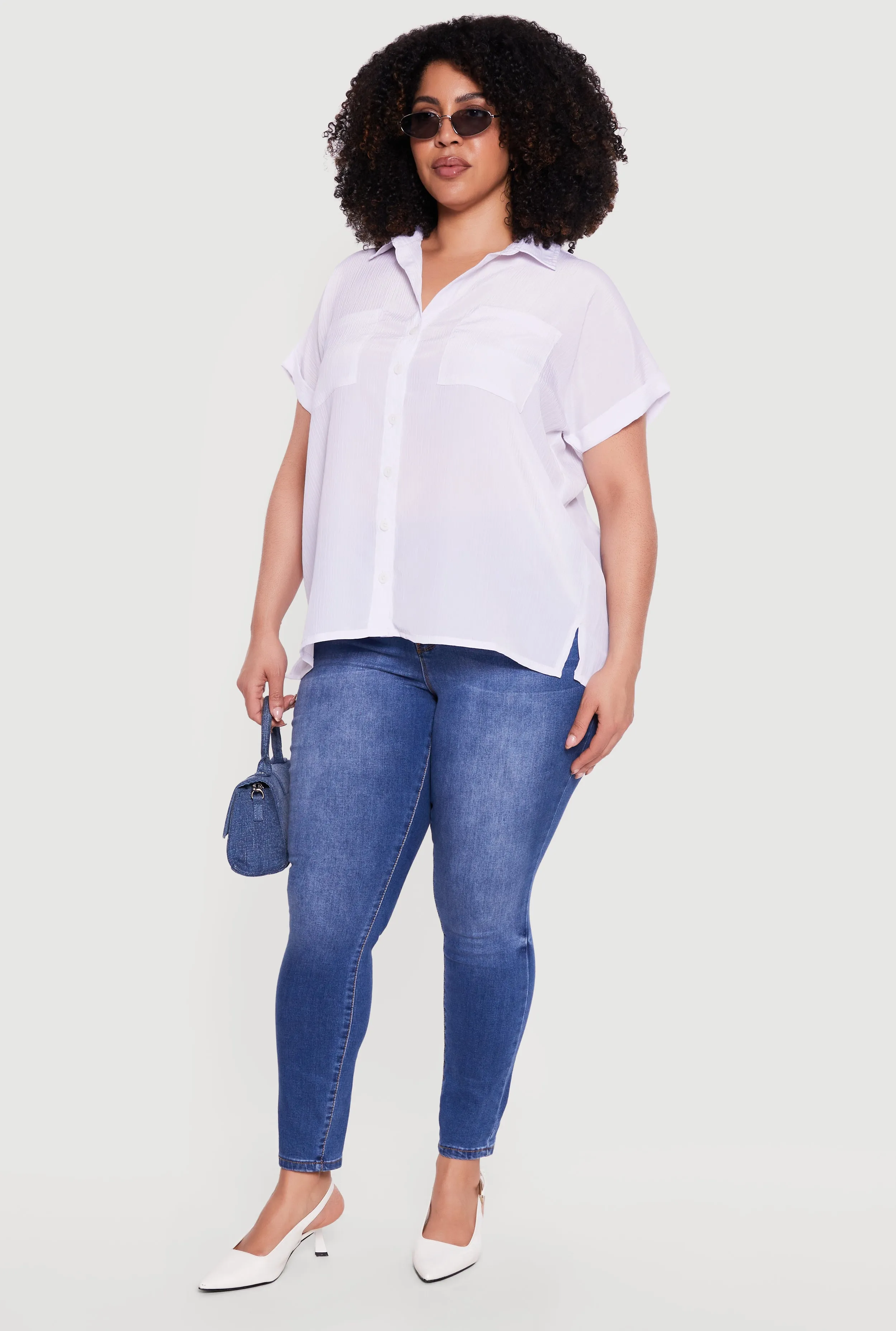 Plus Size Textured Knit Short Sleeve Button Front Shirt sold by Rainbow product image thumbnail 3