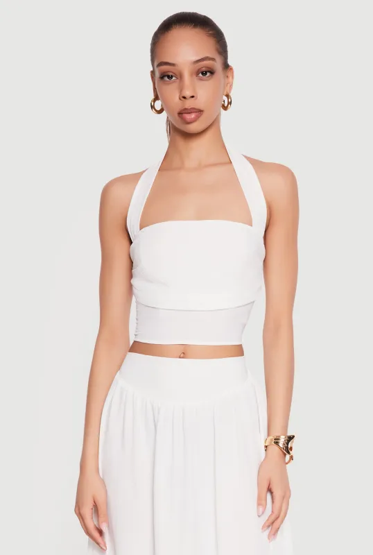 Airy Crepe Knit Halter Crop Top sold by Rainbow