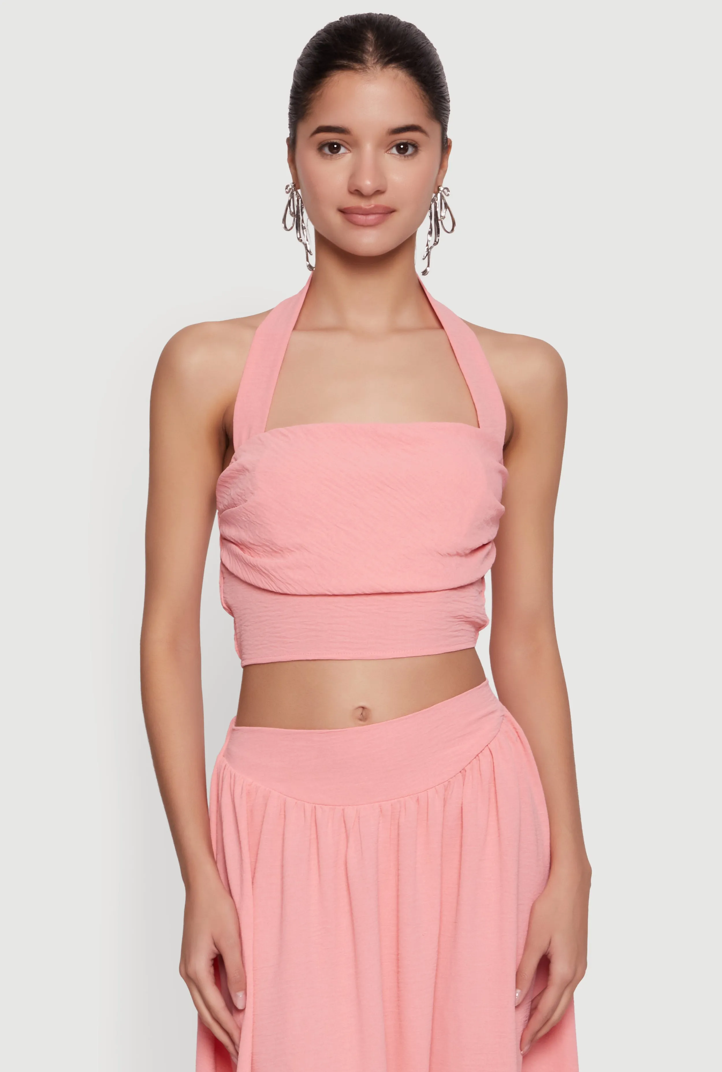Airy Crepe Knit Halter Crop Top sold by Rainbow