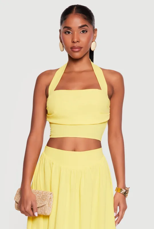 Airy Crepe Knit Halter Crop Top made by Rainbow