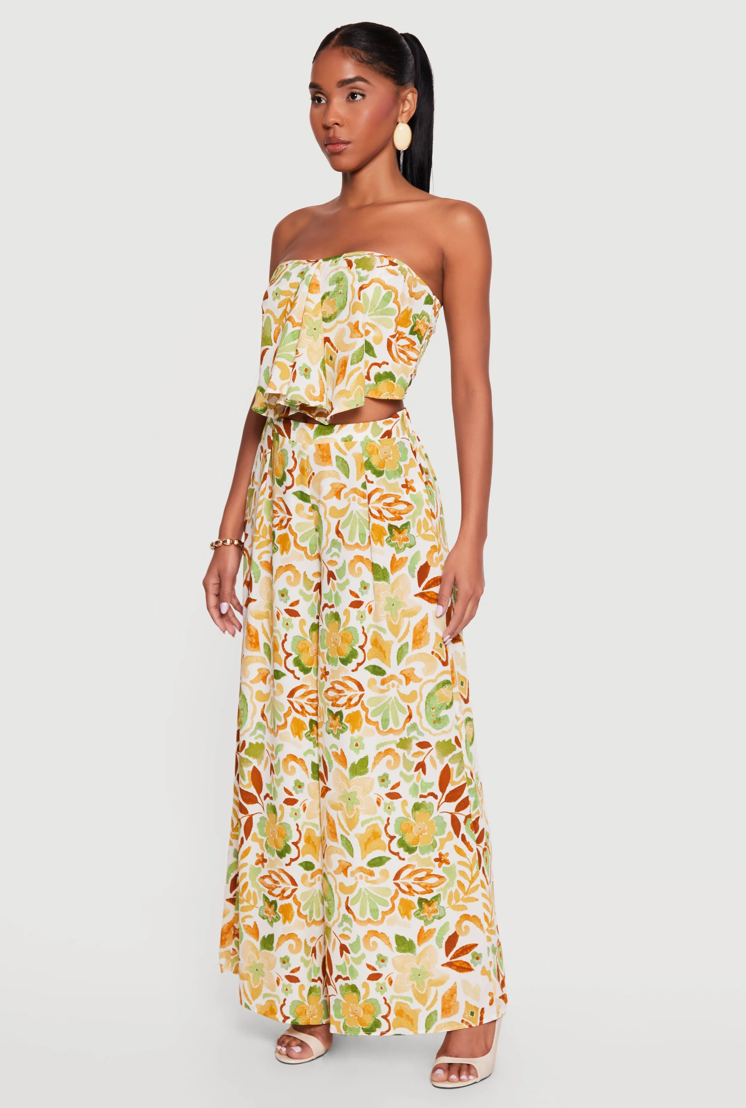 Floral Crepe Knit High Waisted Palazzo Pants sold by Rainbow product image thumbnail 2