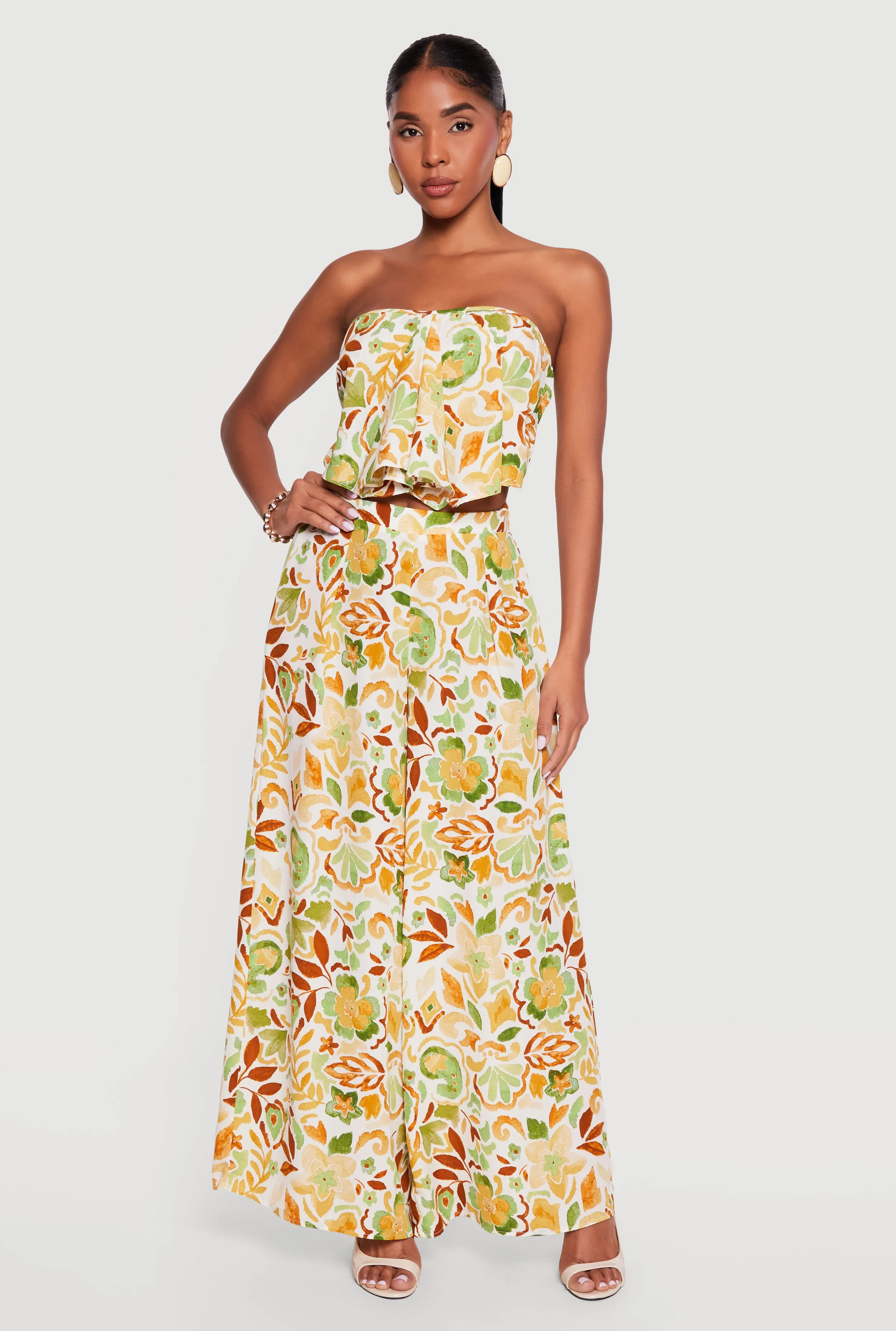 Floral Crepe Knit High Waisted Palazzo Pants sold by Rainbow