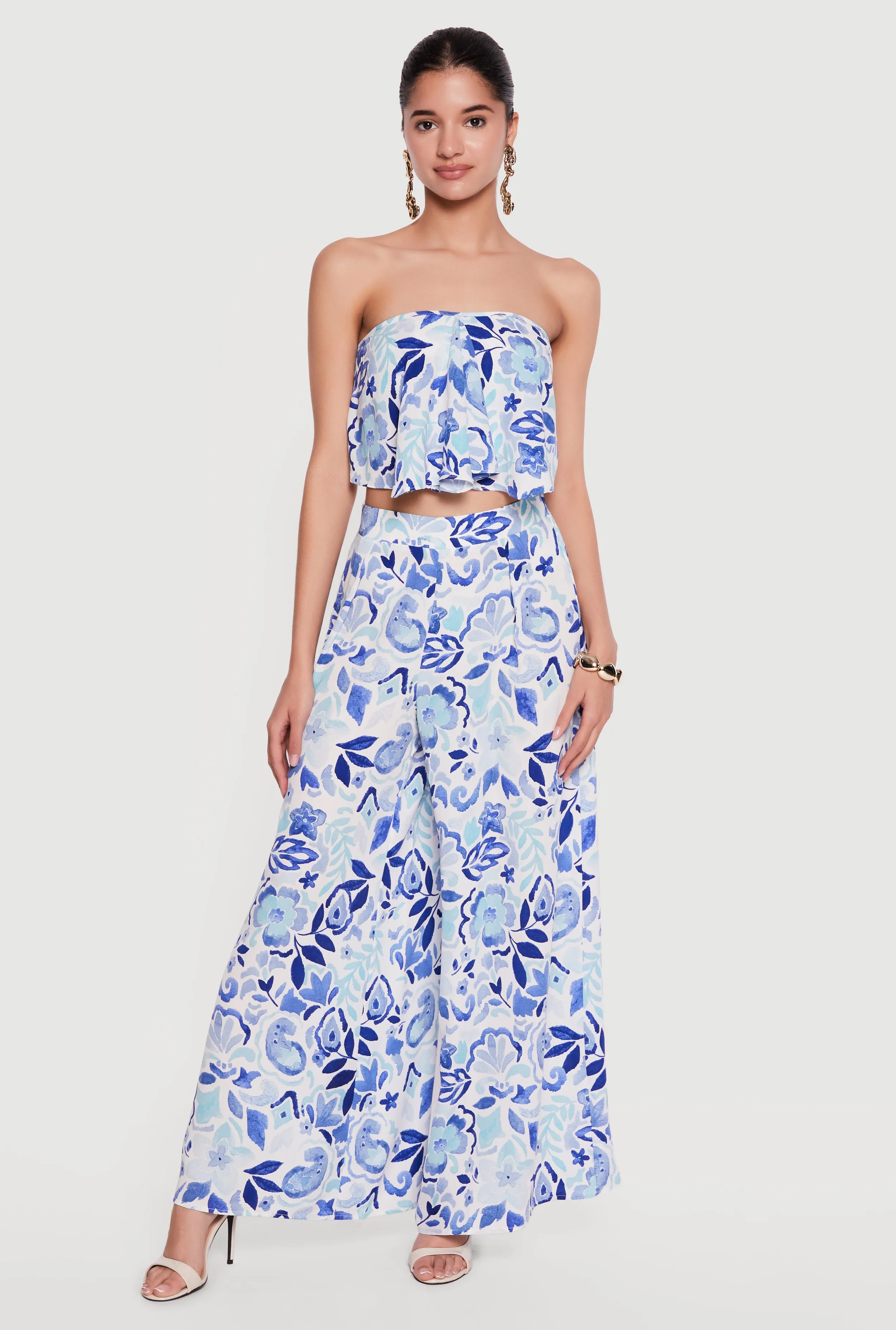 Floral Crepe Knit High Waisted Palazzo Pants sold by Rainbow