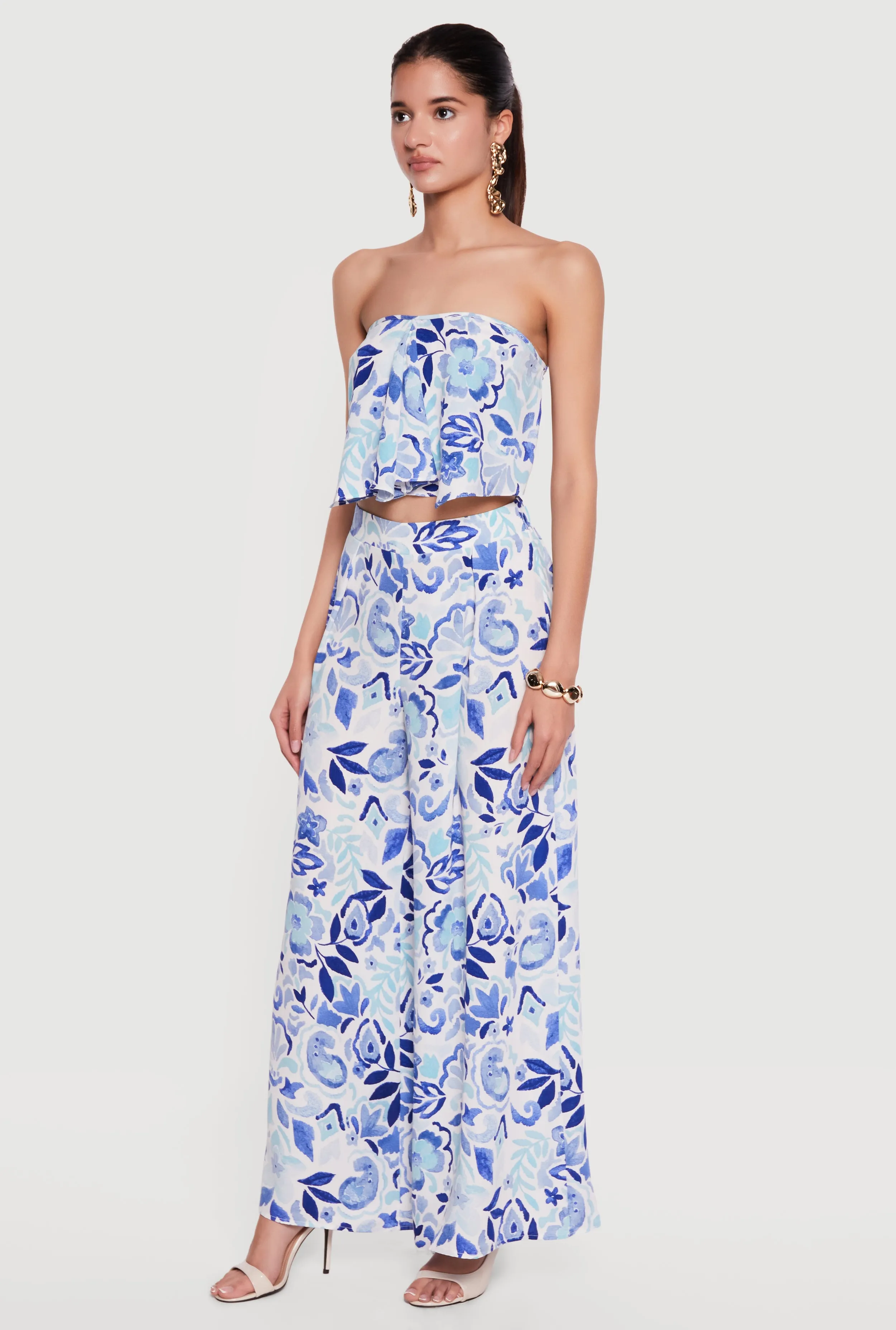 Floral Crepe Knit High Waisted Palazzo Pants sold by Rainbow product image thumbnail 2