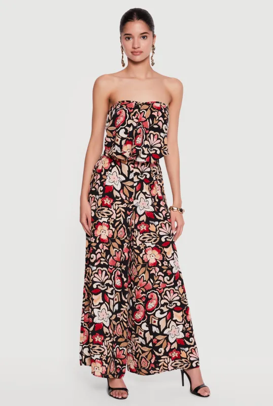 Floral Crepe Knit High Waisted Palazzo Pants made by Rainbow