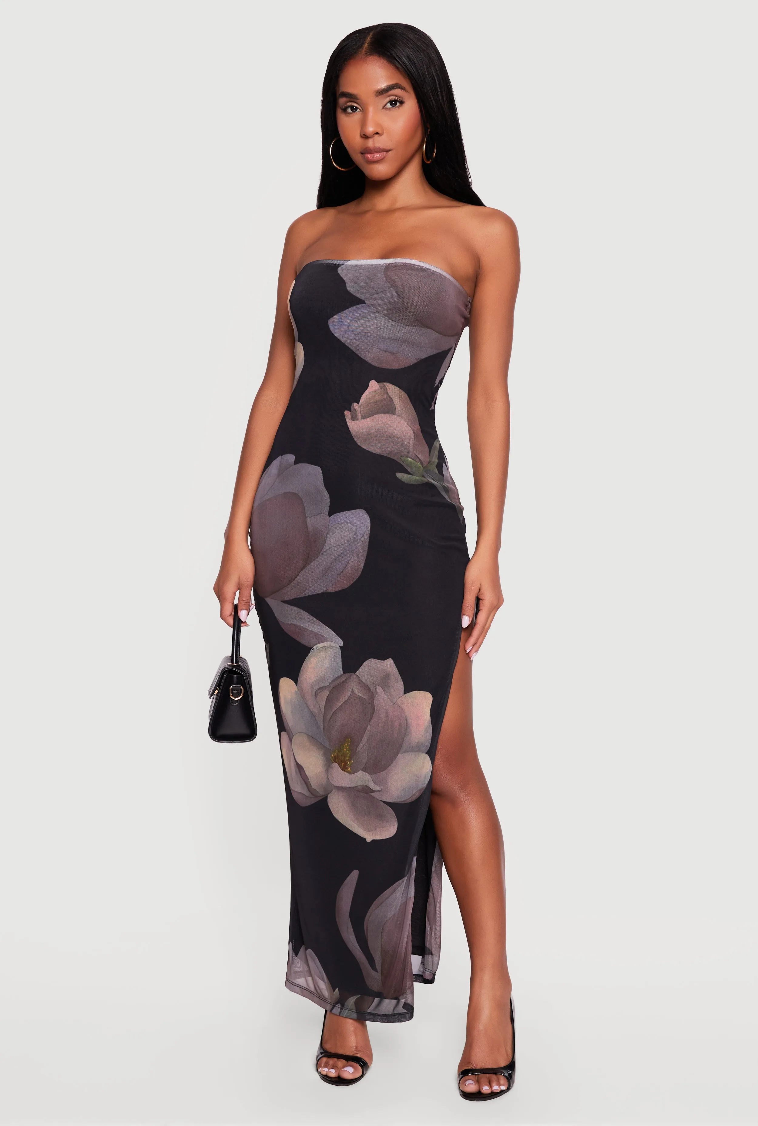 Strapless Floral Maxi Dress with Side Slit sold by Rainbow product image thumbnail 2