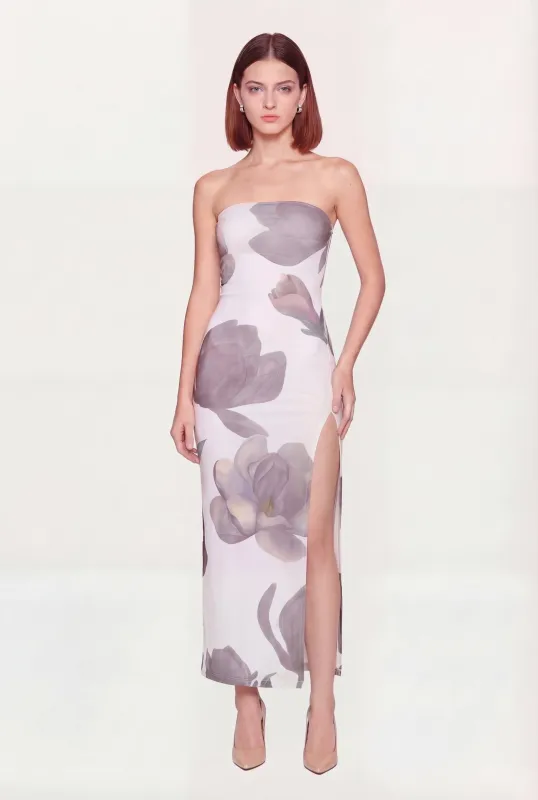 Strapless Floral Maxi Dress with Side Slit made by Rainbow