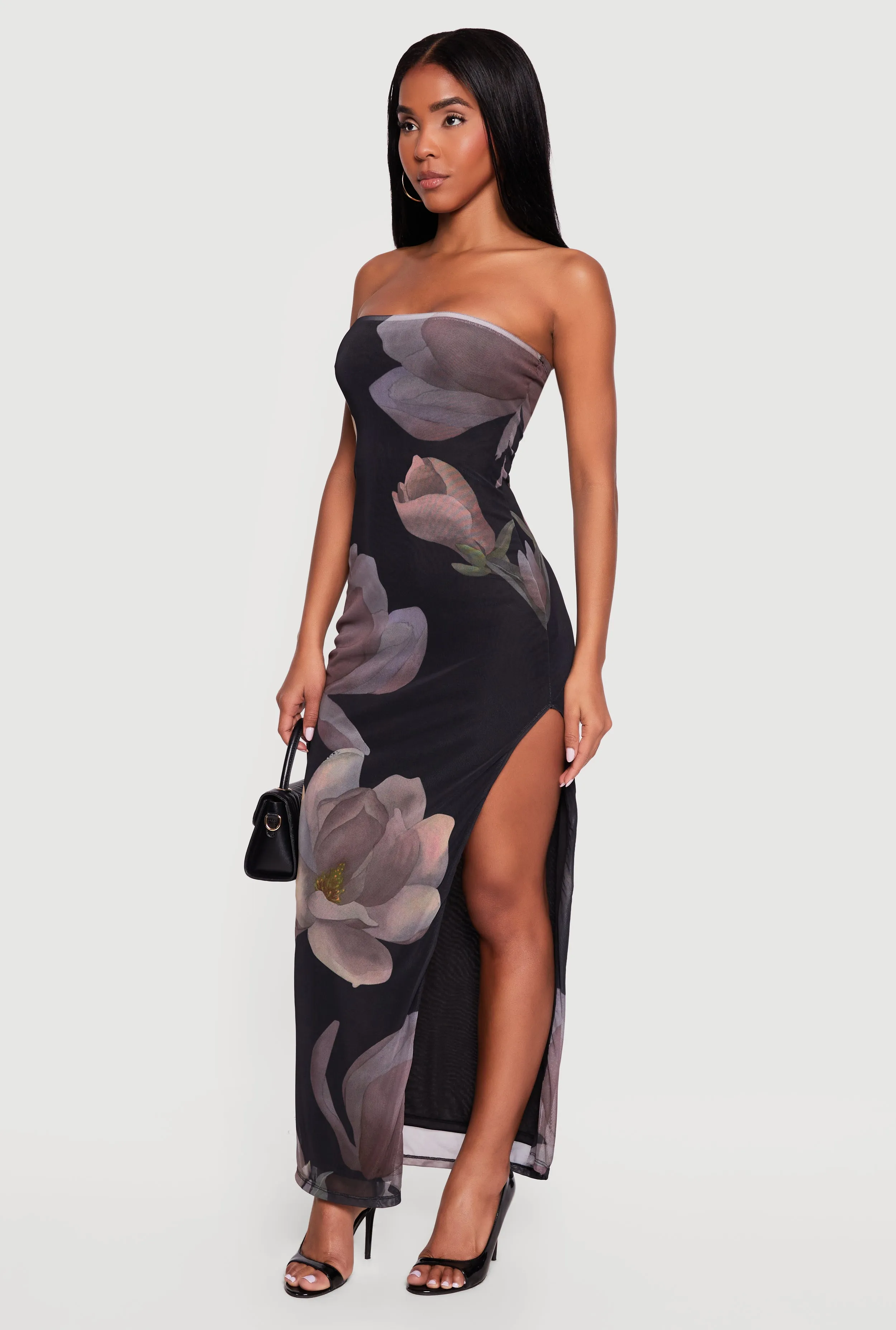 Strapless Floral Maxi Dress with Side Slit sold by Rainbow product image thumbnail 2