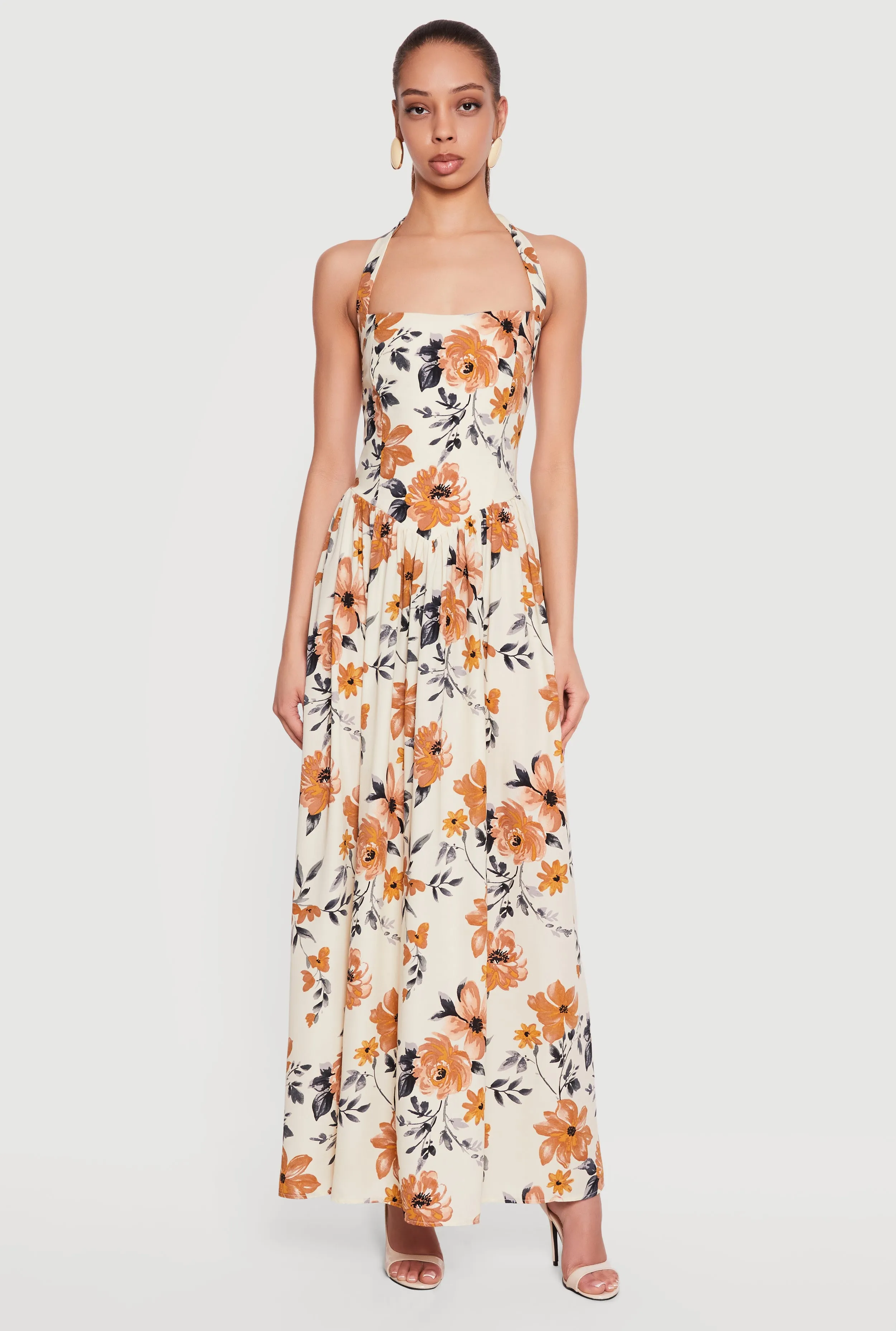Floral Print Smocked Back Halter Maxi Dress sold by Rainbow product image thumbnail 3