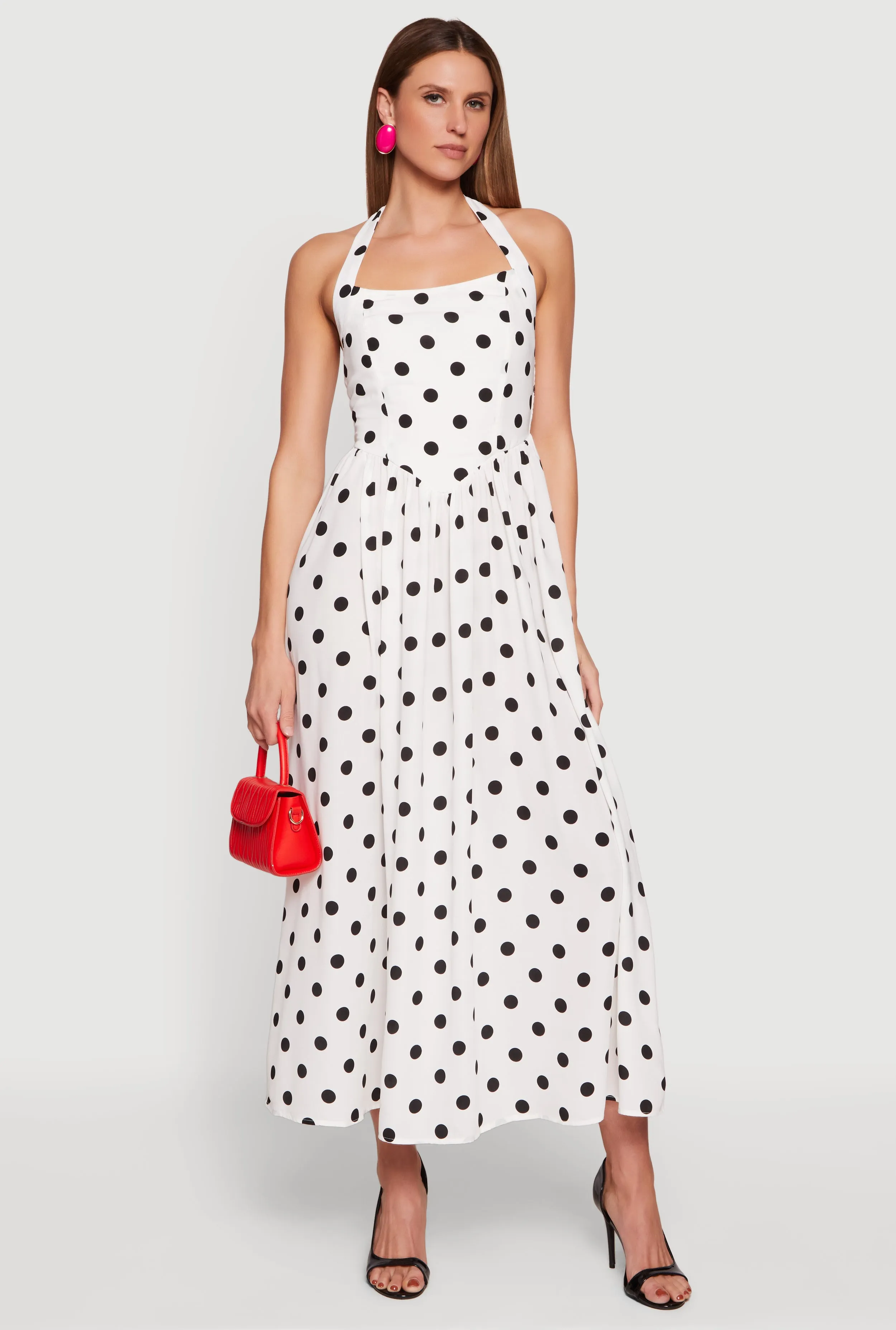 Polka Dot Smocked Back Halter Maxi Dress sold by Rainbow product image thumbnail 2