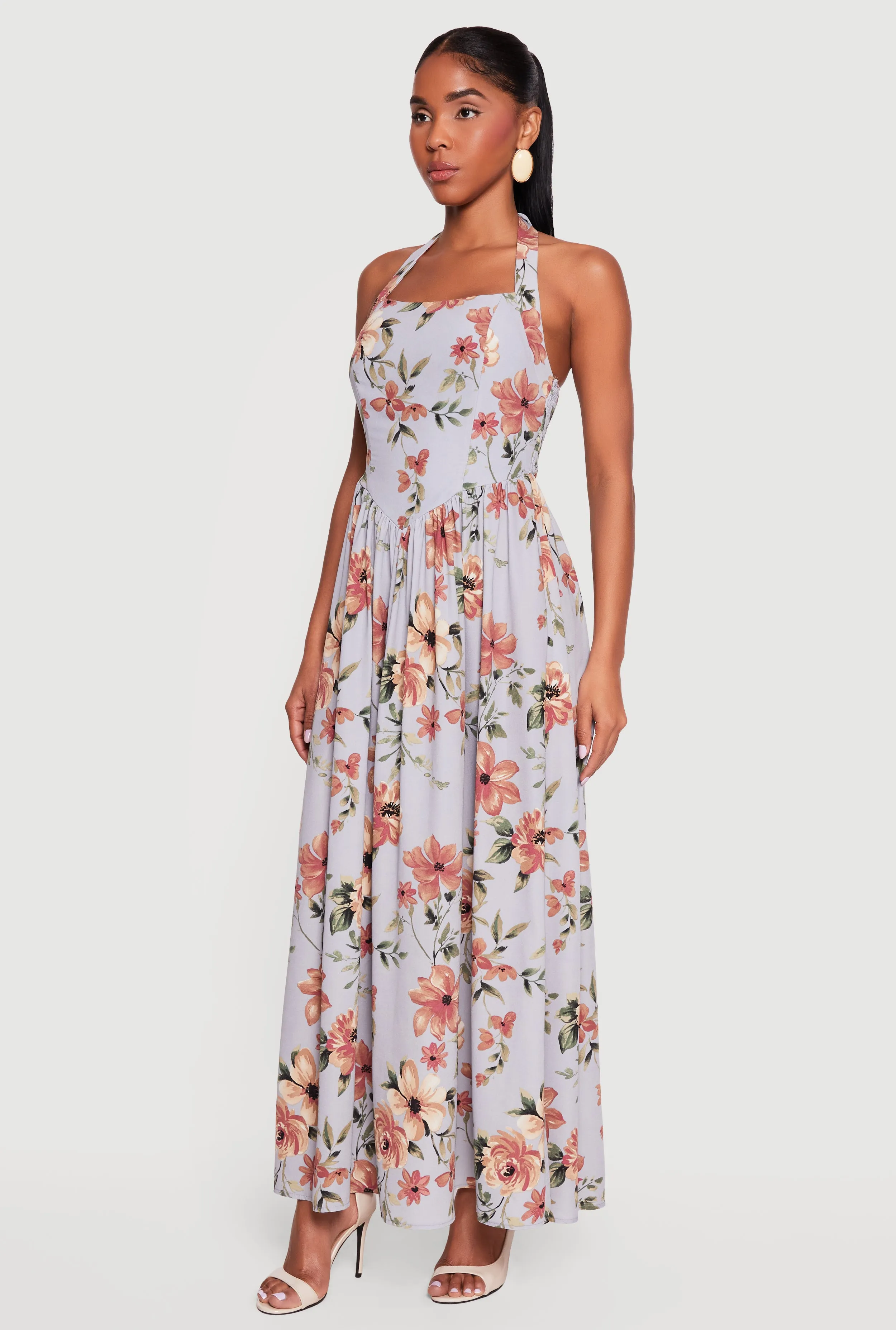 Floral Print Smocked Back Halter Maxi Dress sold by Rainbow product image thumbnail 2