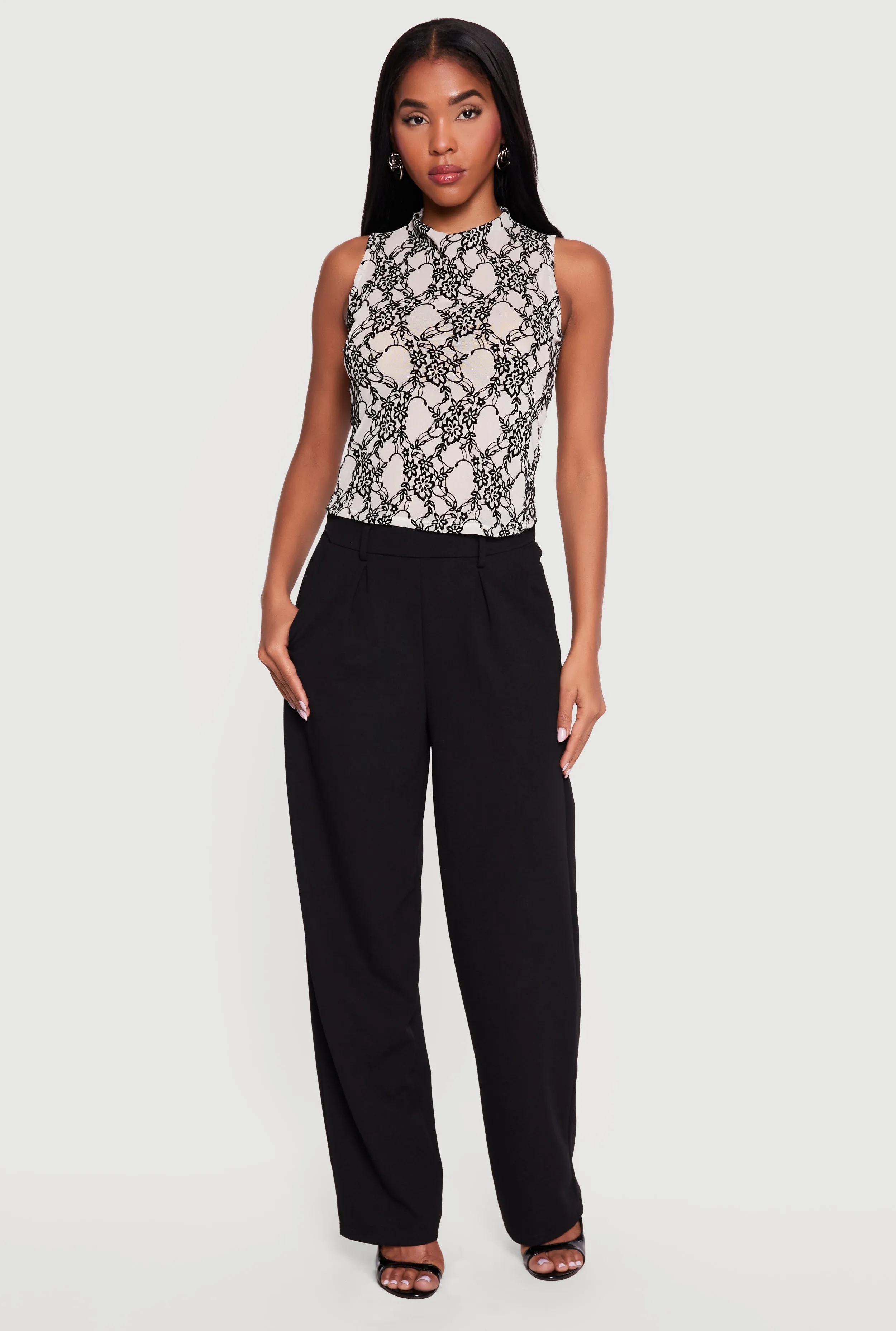 Floral Velvet Burnout Print Mock Neck Blouse sold by Rainbow