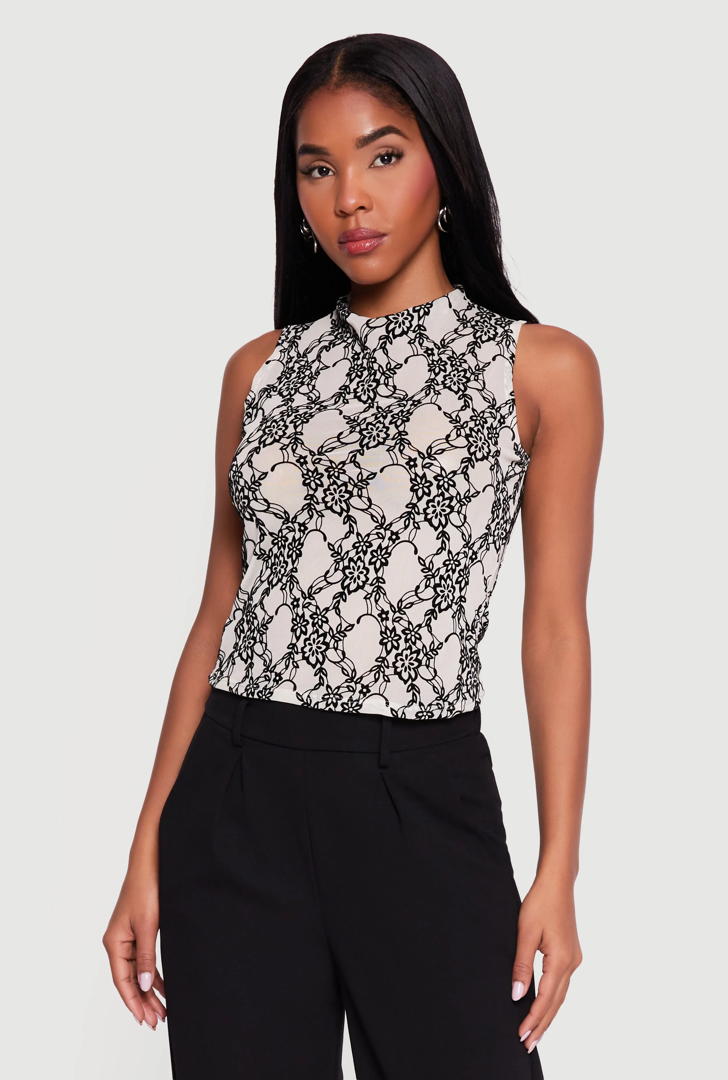 Floral Velvet Burnout Print Mock Neck Blouse sold by Rainbow product image thumbnail 2