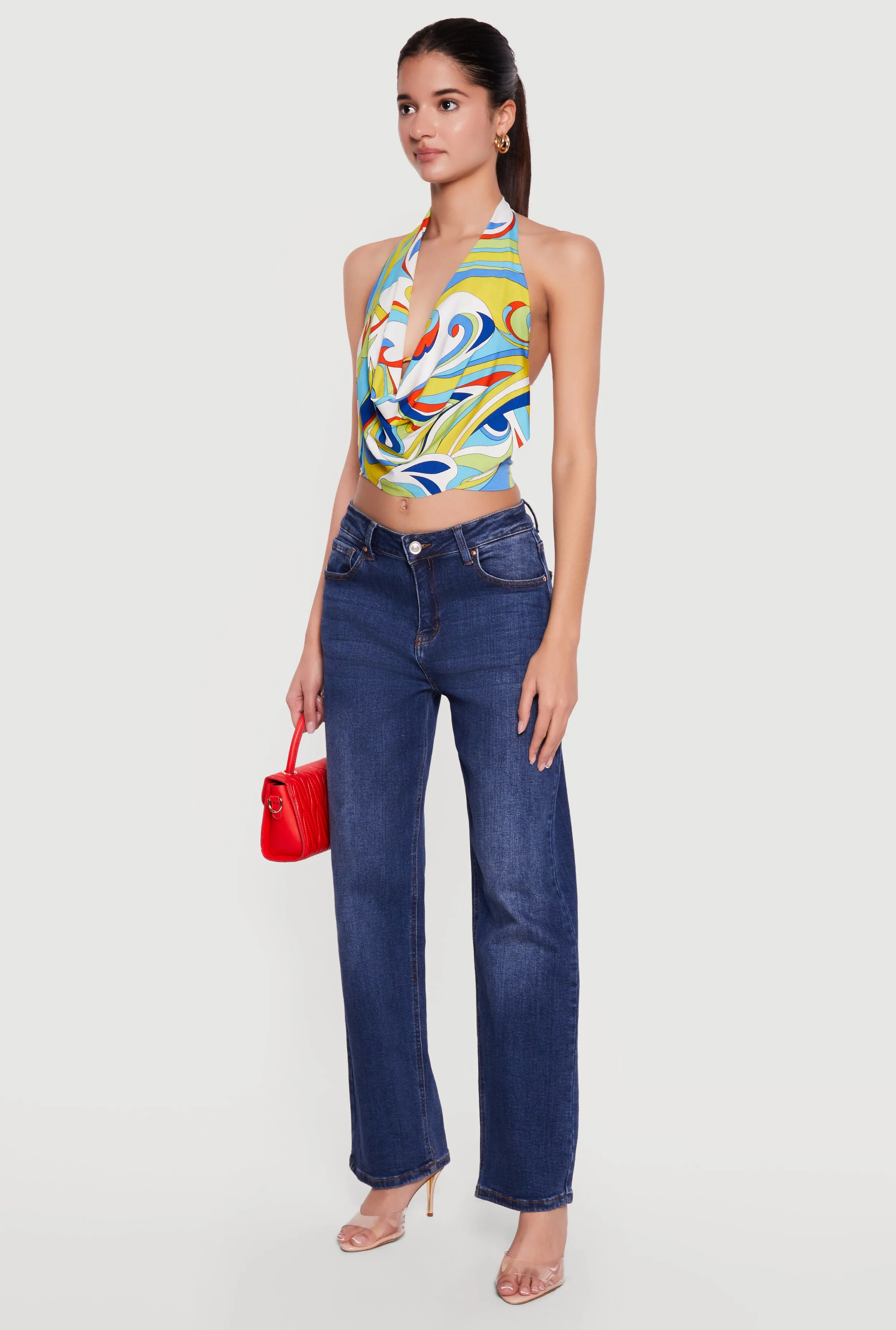 Abstract Print Cowl Neck Cropped Halter Top sold by Rainbow product image thumbnail 3