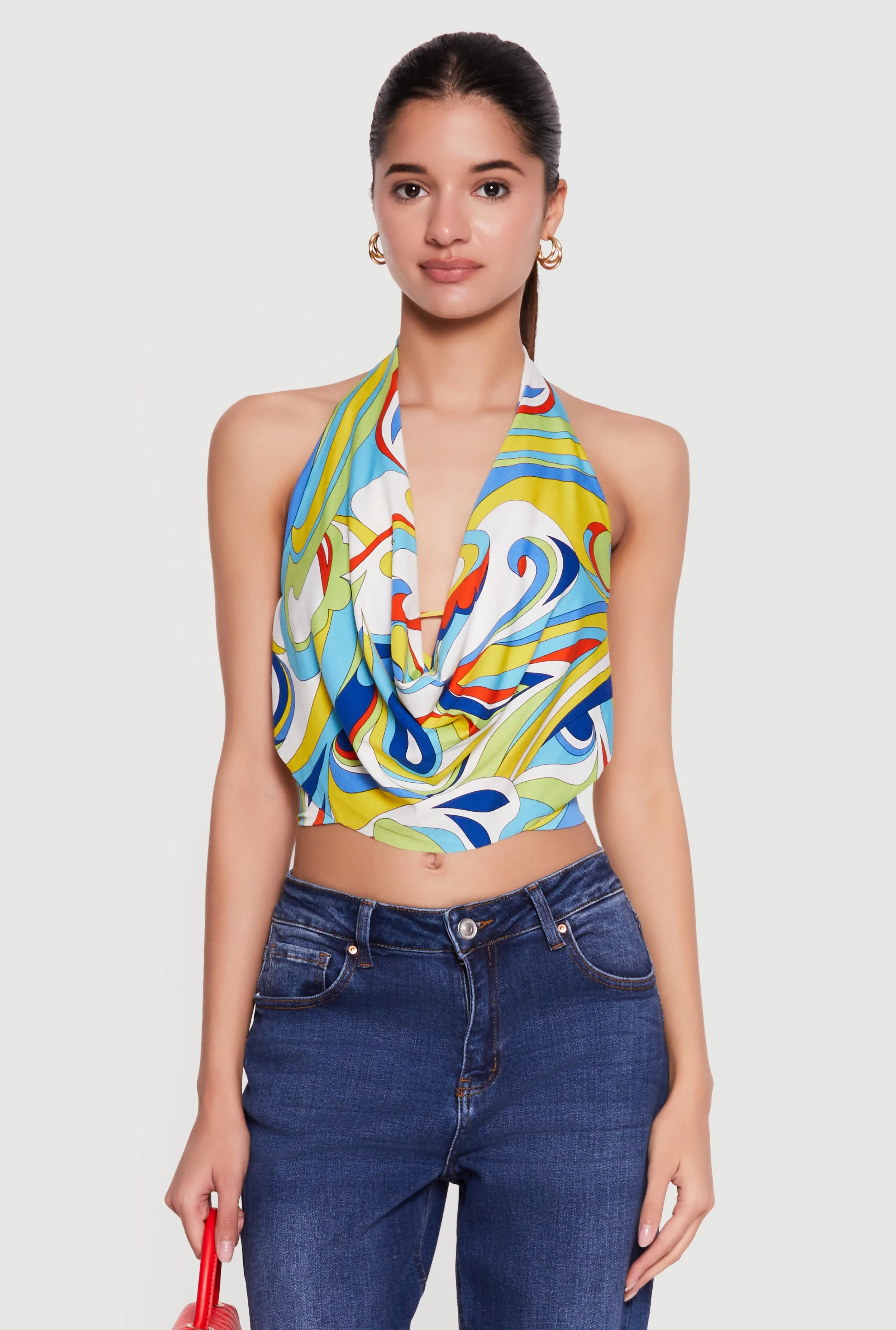 Abstract Print Cowl Neck Cropped Halter Top sold by Rainbow product image thumbnail 2