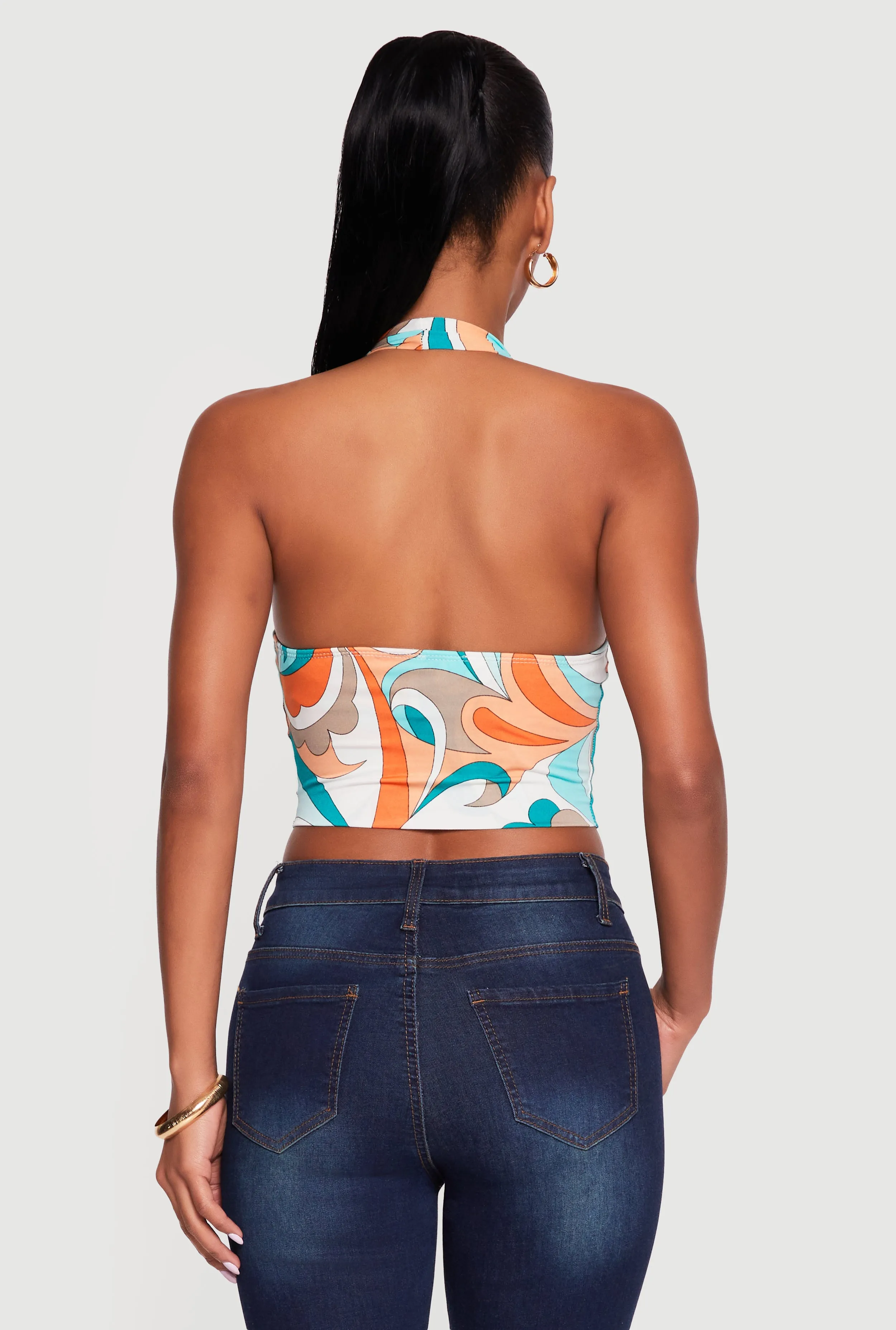 Abstract Print Cowl Neck Cropped Halter Top sold by Rainbow product image thumbnail 5