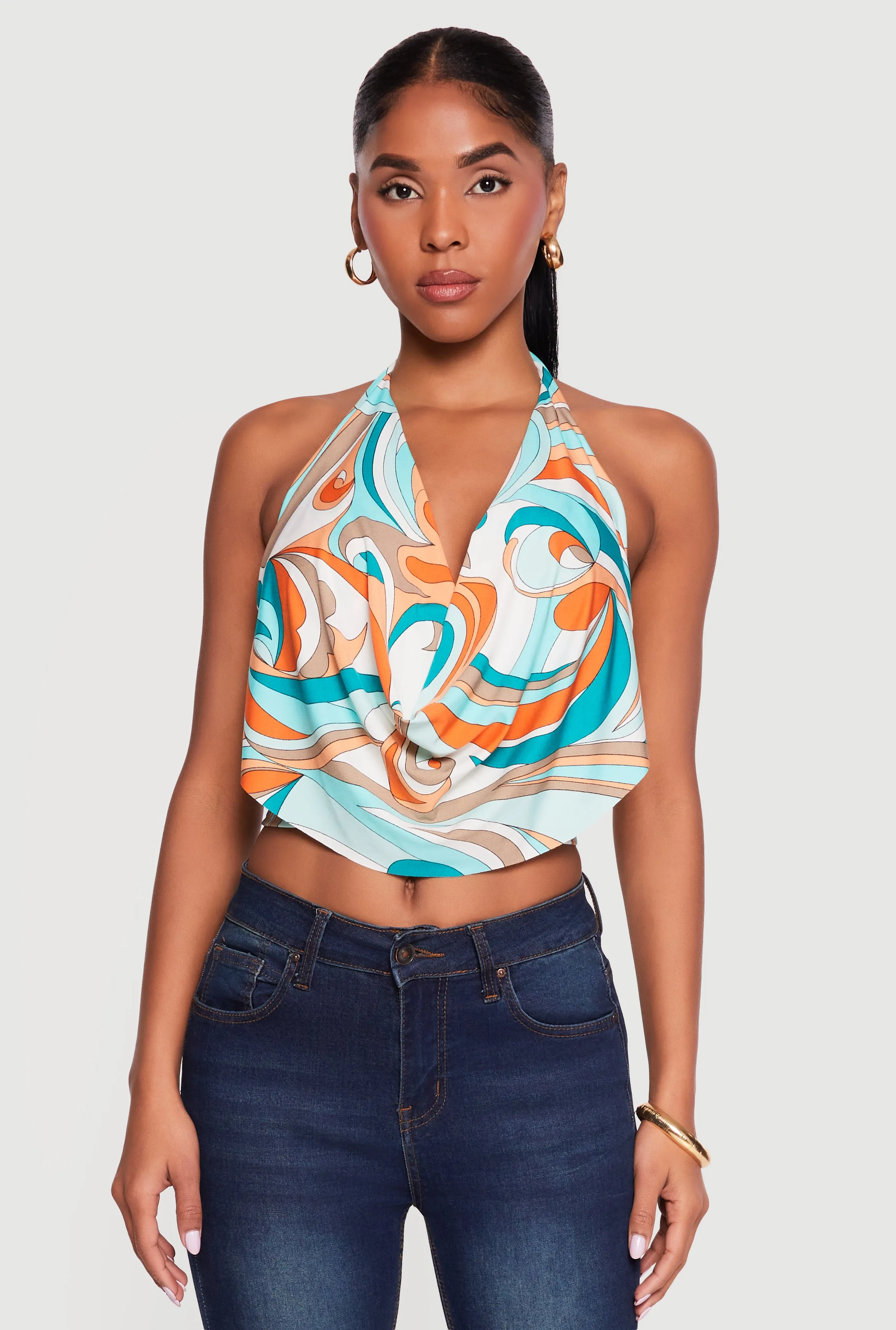 Abstract Print Cowl Neck Cropped Halter Top sold by Rainbow product image thumbnail 2