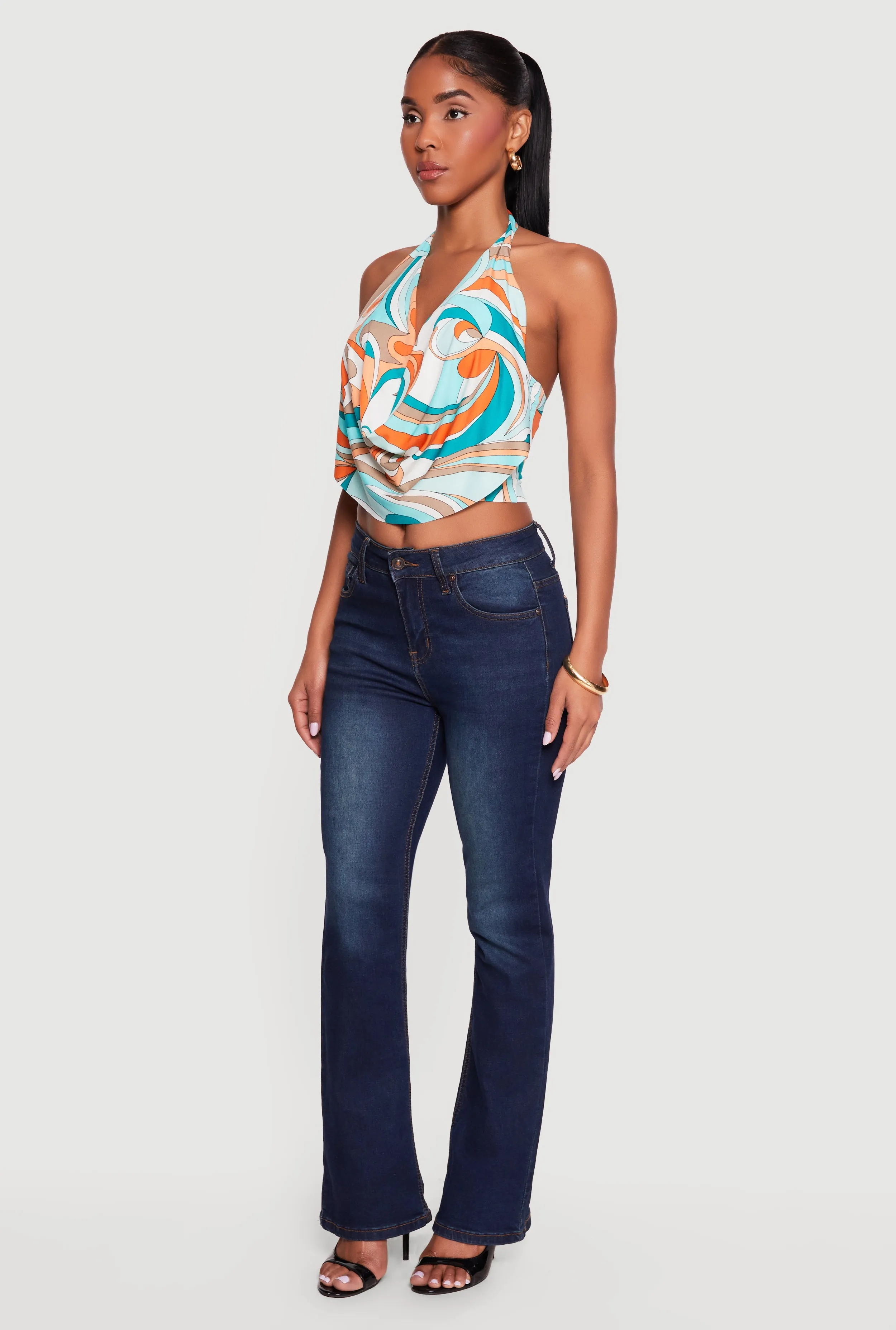 Abstract Print Cowl Neck Cropped Halter Top sold by Rainbow product image thumbnail 3