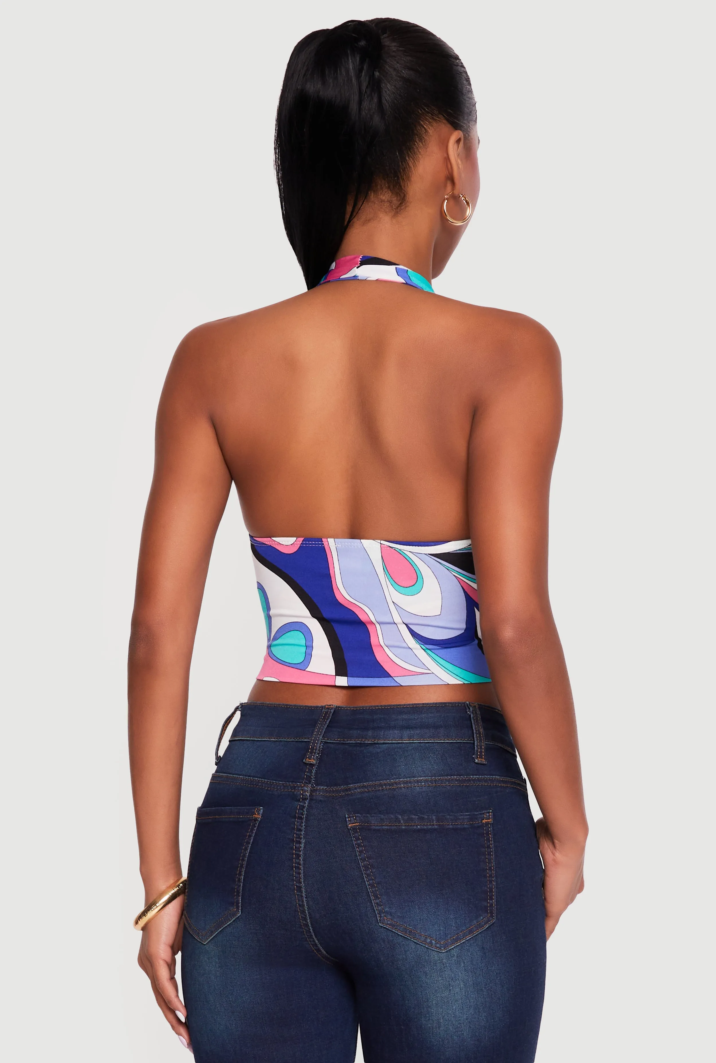 Abstract Print Cowl Neck Cropped Halter Top sold by Rainbow product image thumbnail 5