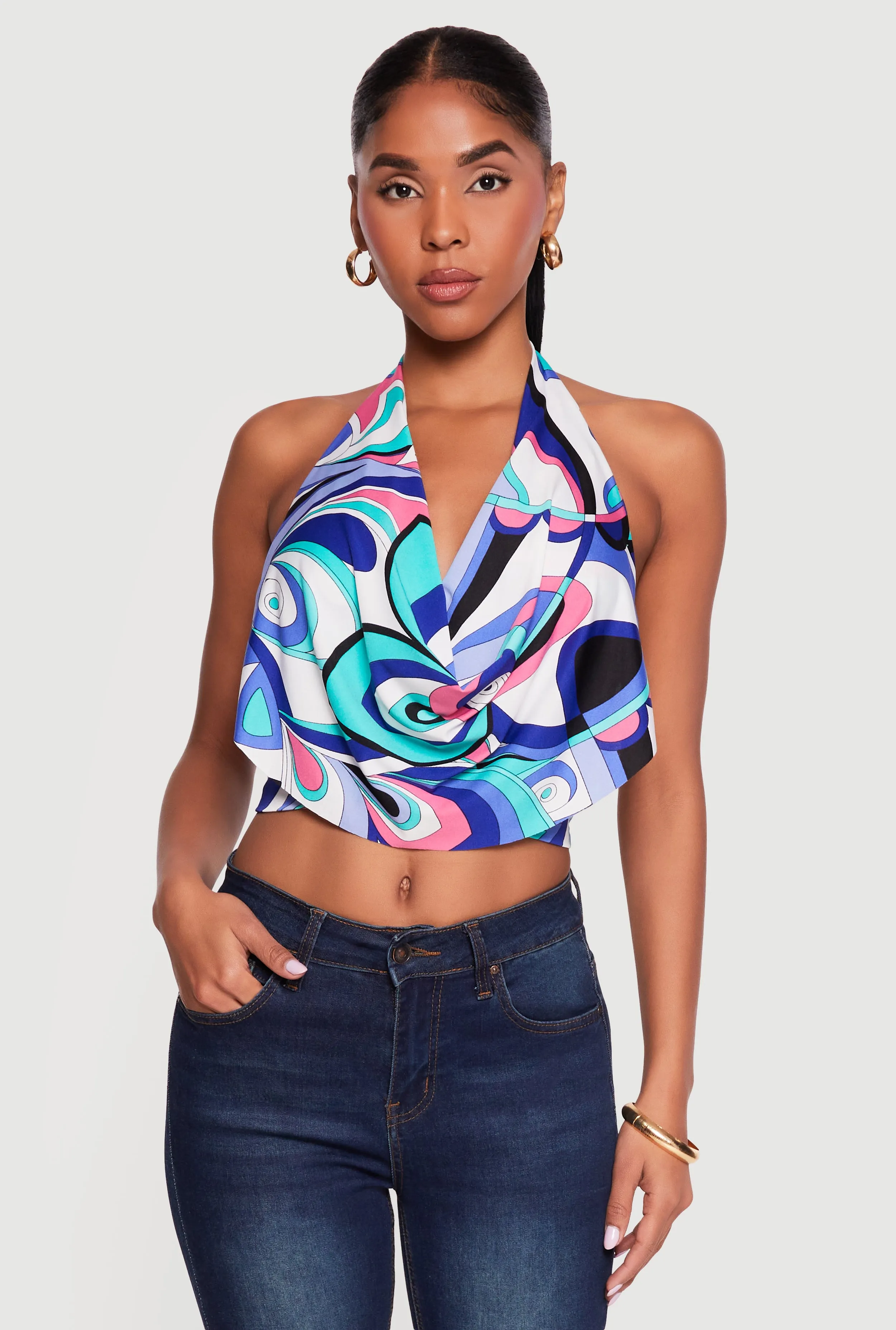 Abstract Print Cowl Neck Cropped Halter Top sold by Rainbow product image thumbnail 2