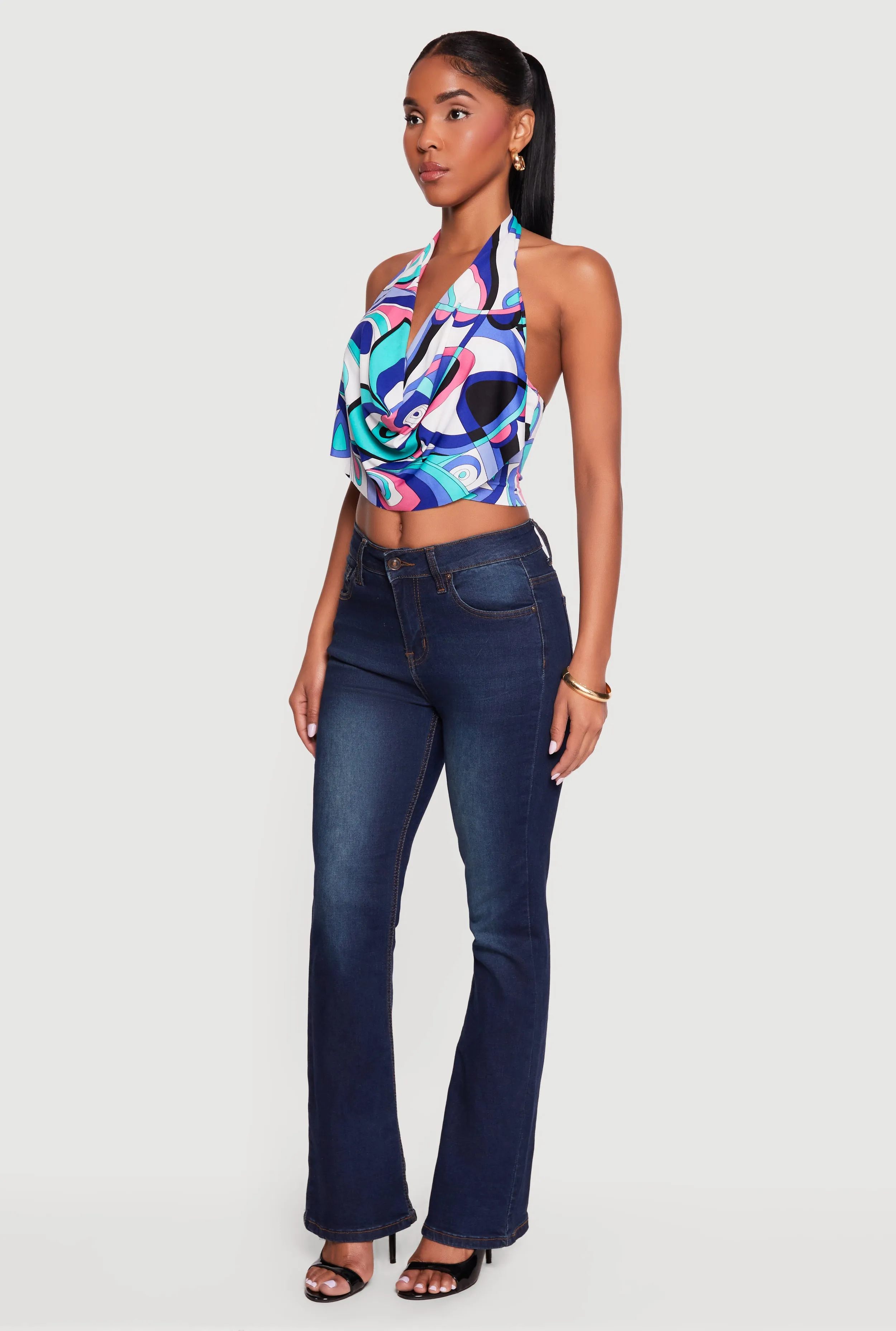 Abstract Print Cowl Neck Cropped Halter Top sold by Rainbow product image thumbnail 3