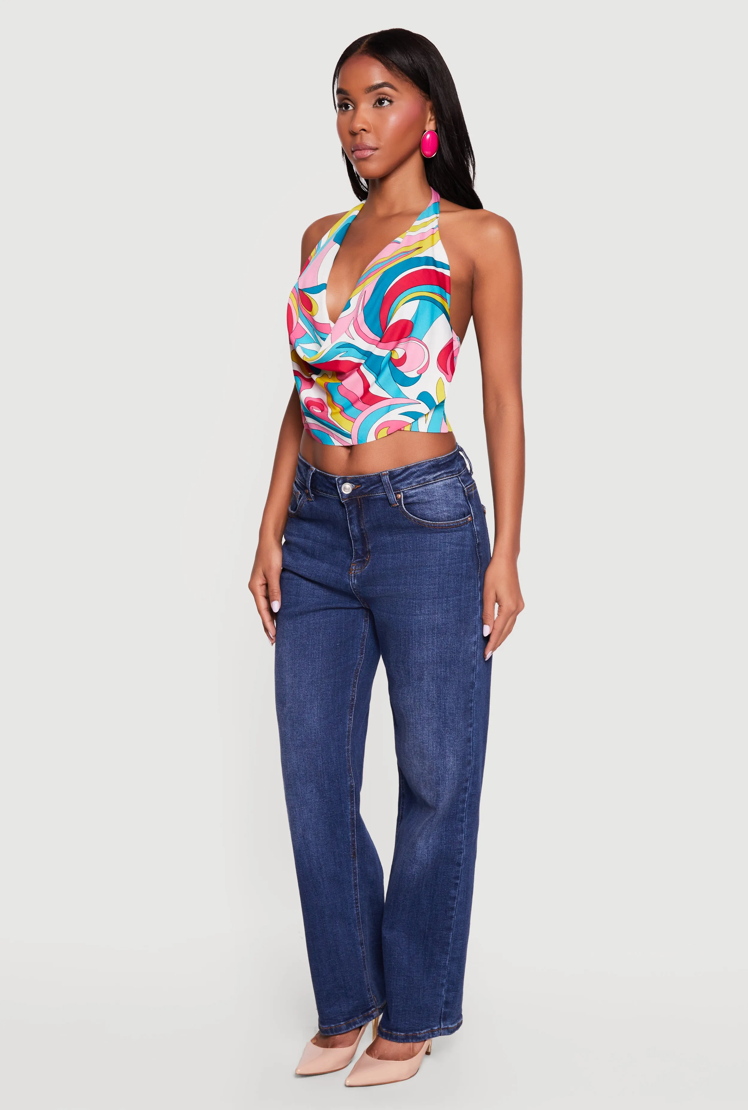 Abstract Print Cowl Neck Cropped Halter Top sold by Rainbow product image thumbnail 3