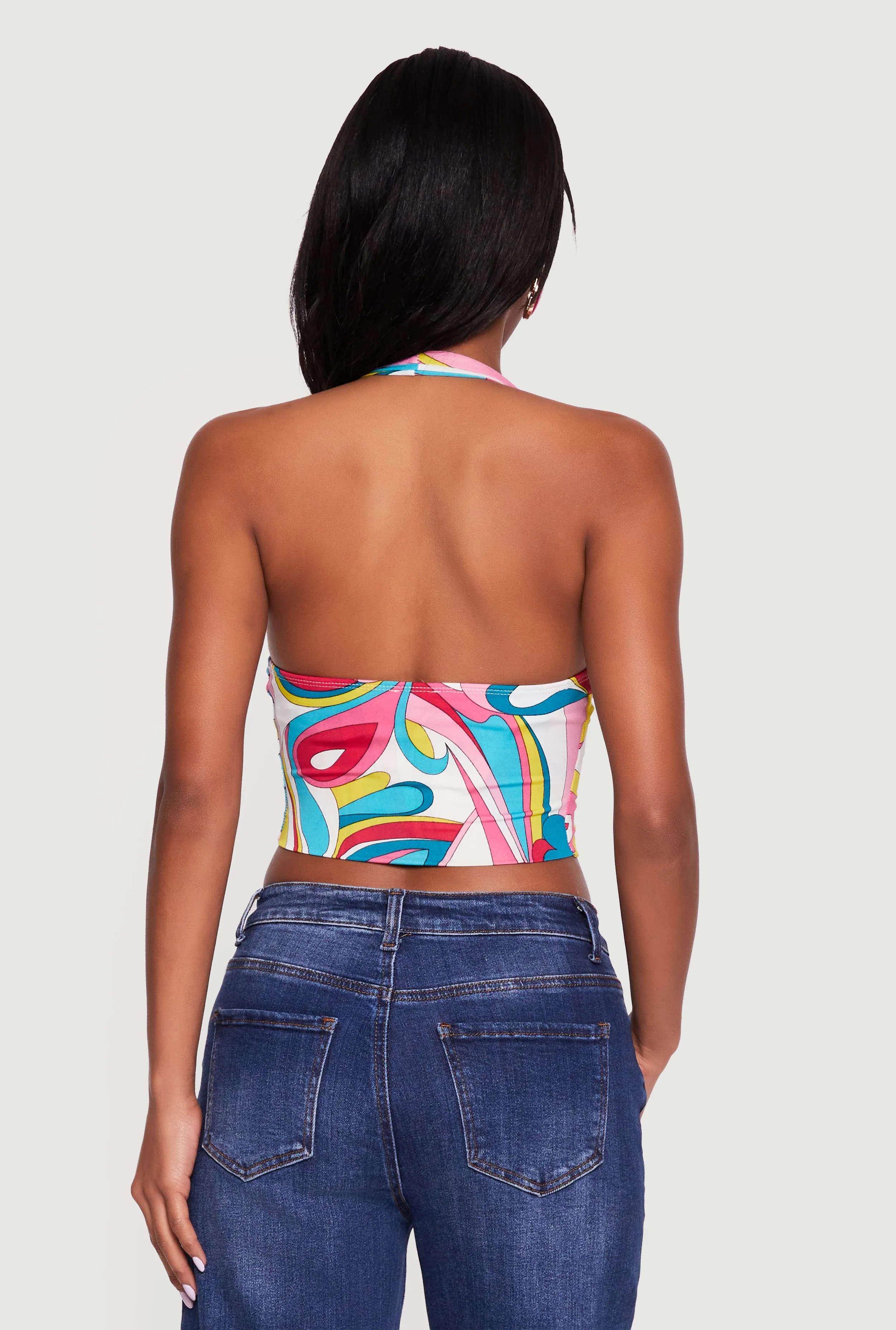 Abstract Print Cowl Neck Cropped Halter Top sold by Rainbow product image thumbnail 5