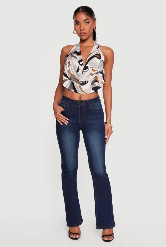 Abstract Print Cowl Neck Cropped Halter Top made by Rainbow