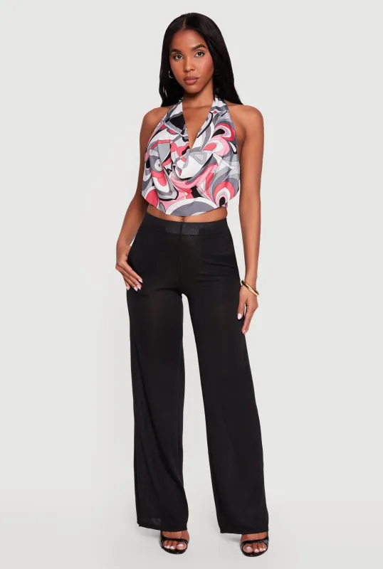 Abstract Print Cowl Neck Cropped Halter Top made by Rainbow