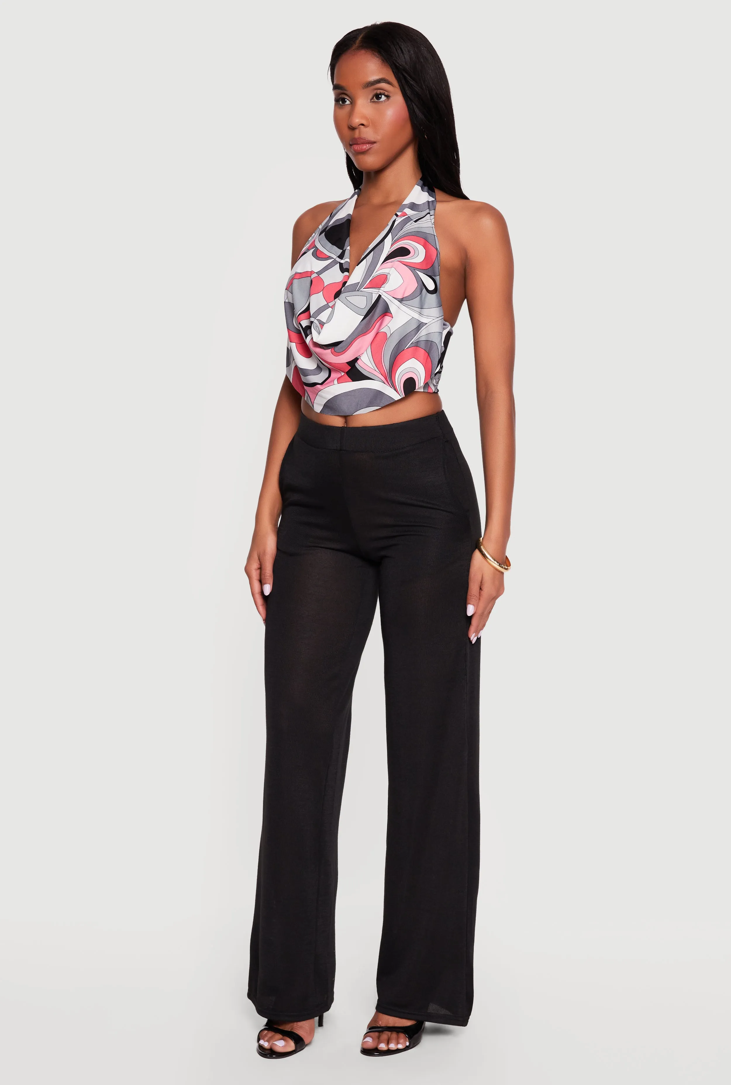 Abstract Print Cowl Neck Cropped Halter Top sold by Rainbow product image thumbnail 3