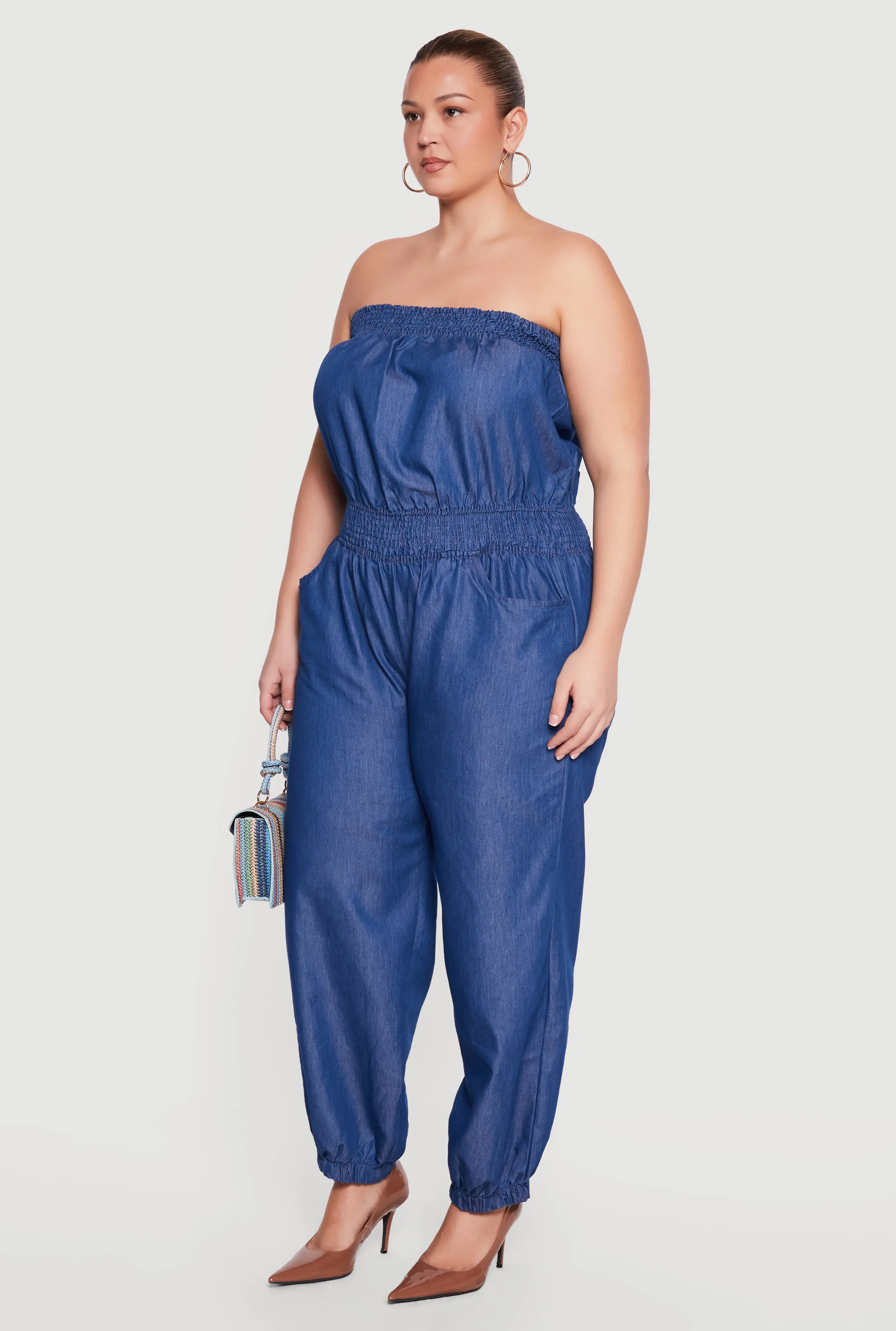 Plus Size Denim Smocked Tube Jumpsuit sold by Rainbow product image thumbnail 2