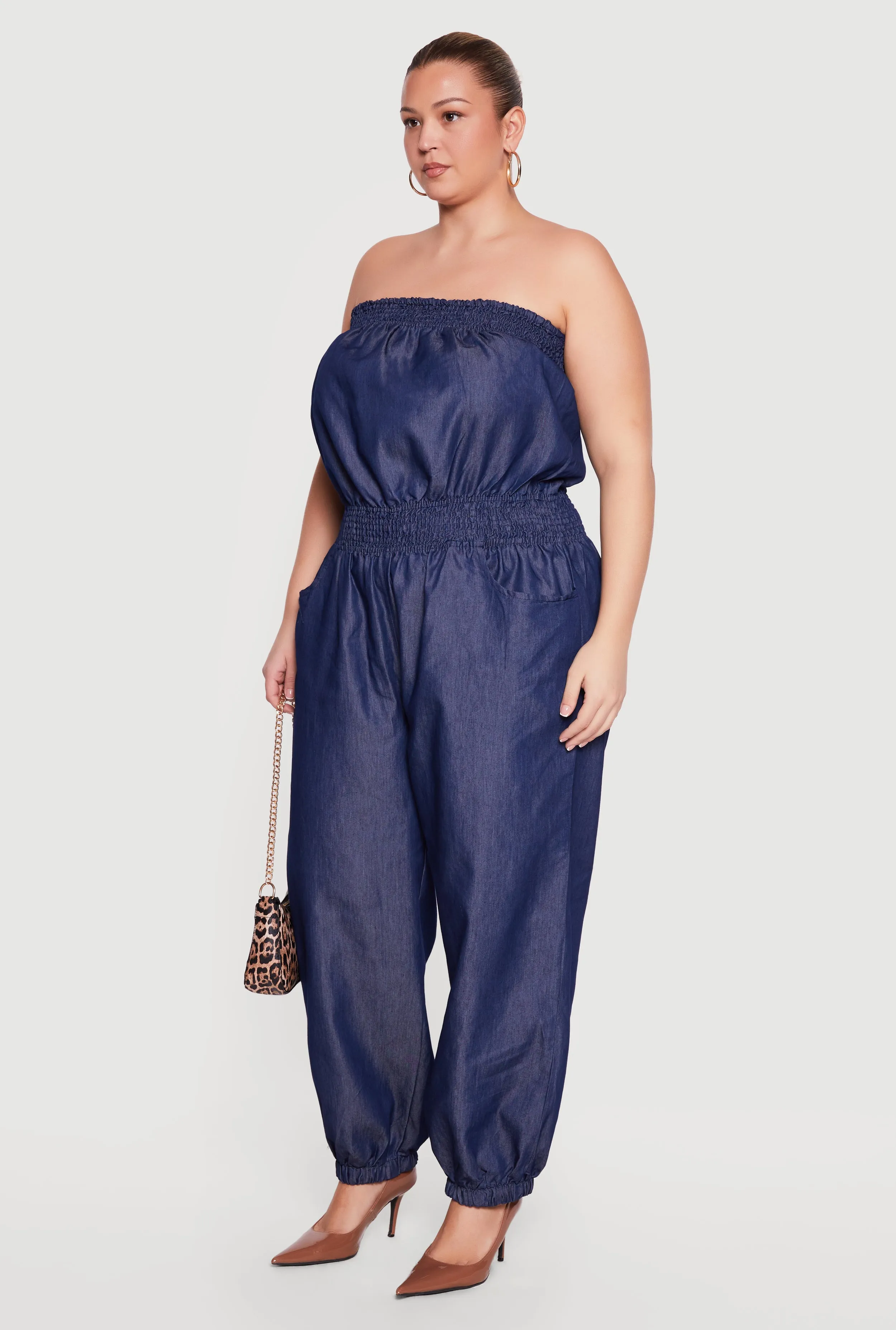 Plus Size Denim Smocked Tube Jumpsuit sold by Rainbow product image thumbnail 2
