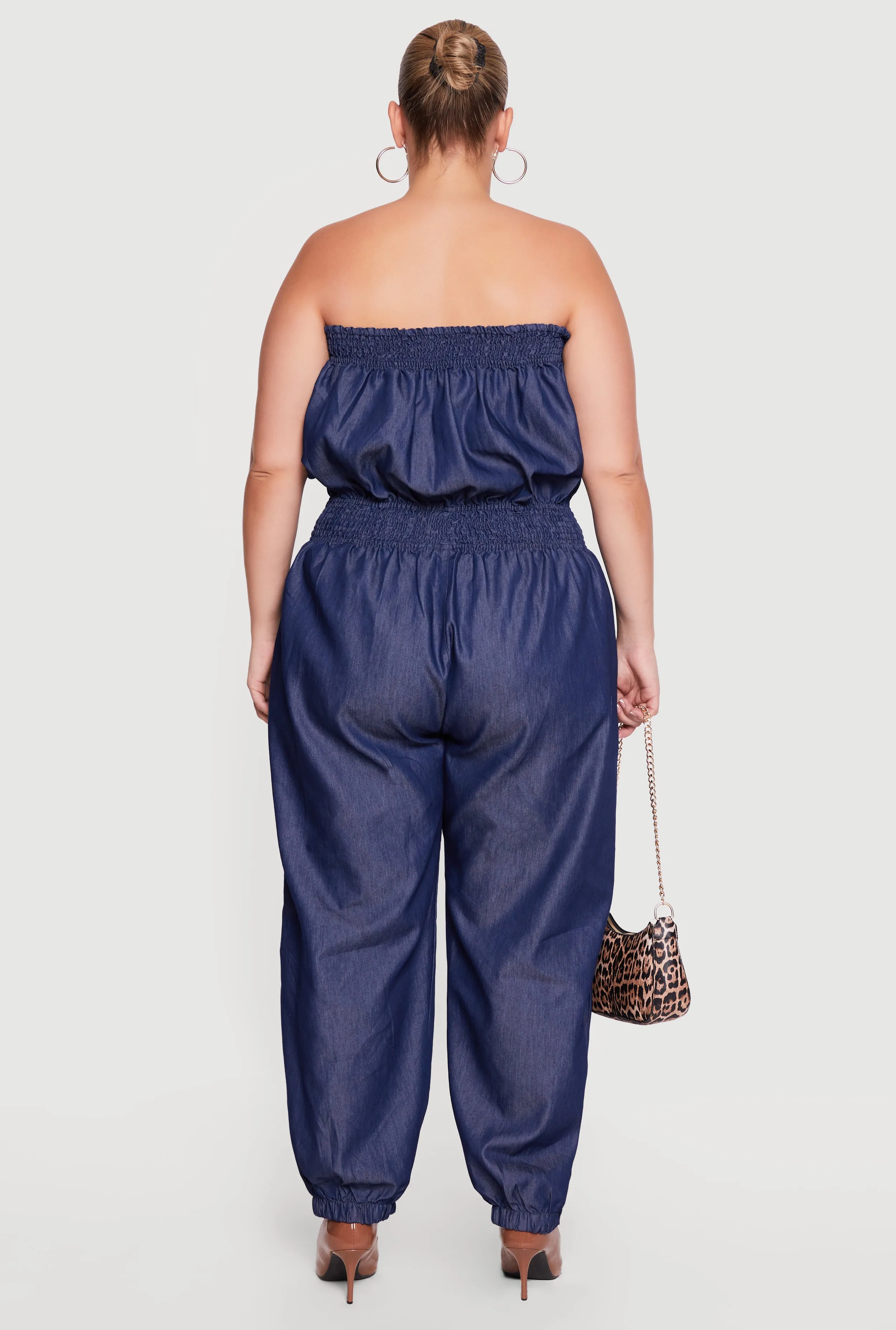 Plus Size Denim Smocked Tube Jumpsuit sold by Rainbow product image thumbnail 3