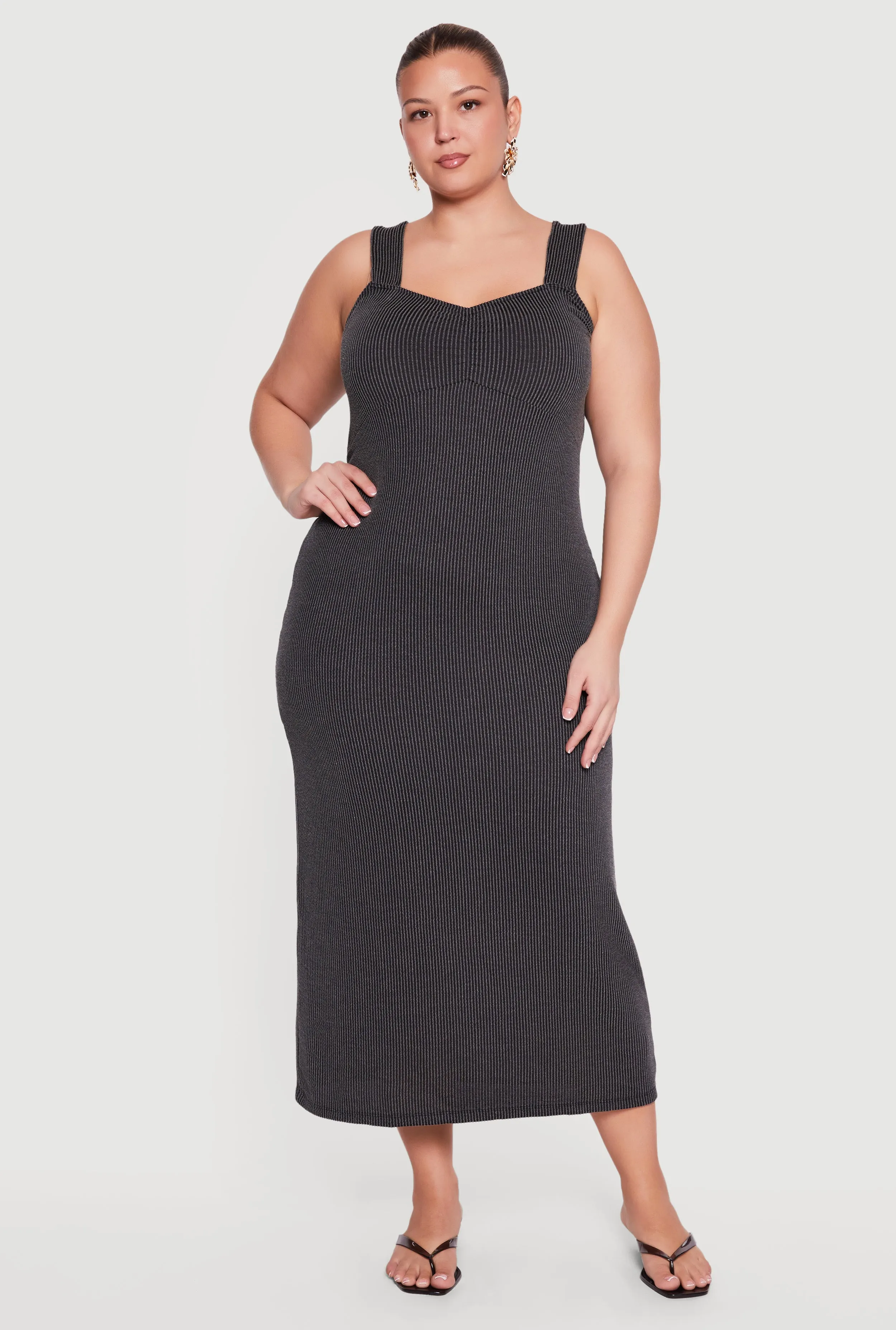 Plus Size Rib Knit Ruched Front Maxi Dress sold by Rainbow product image thumbnail 3