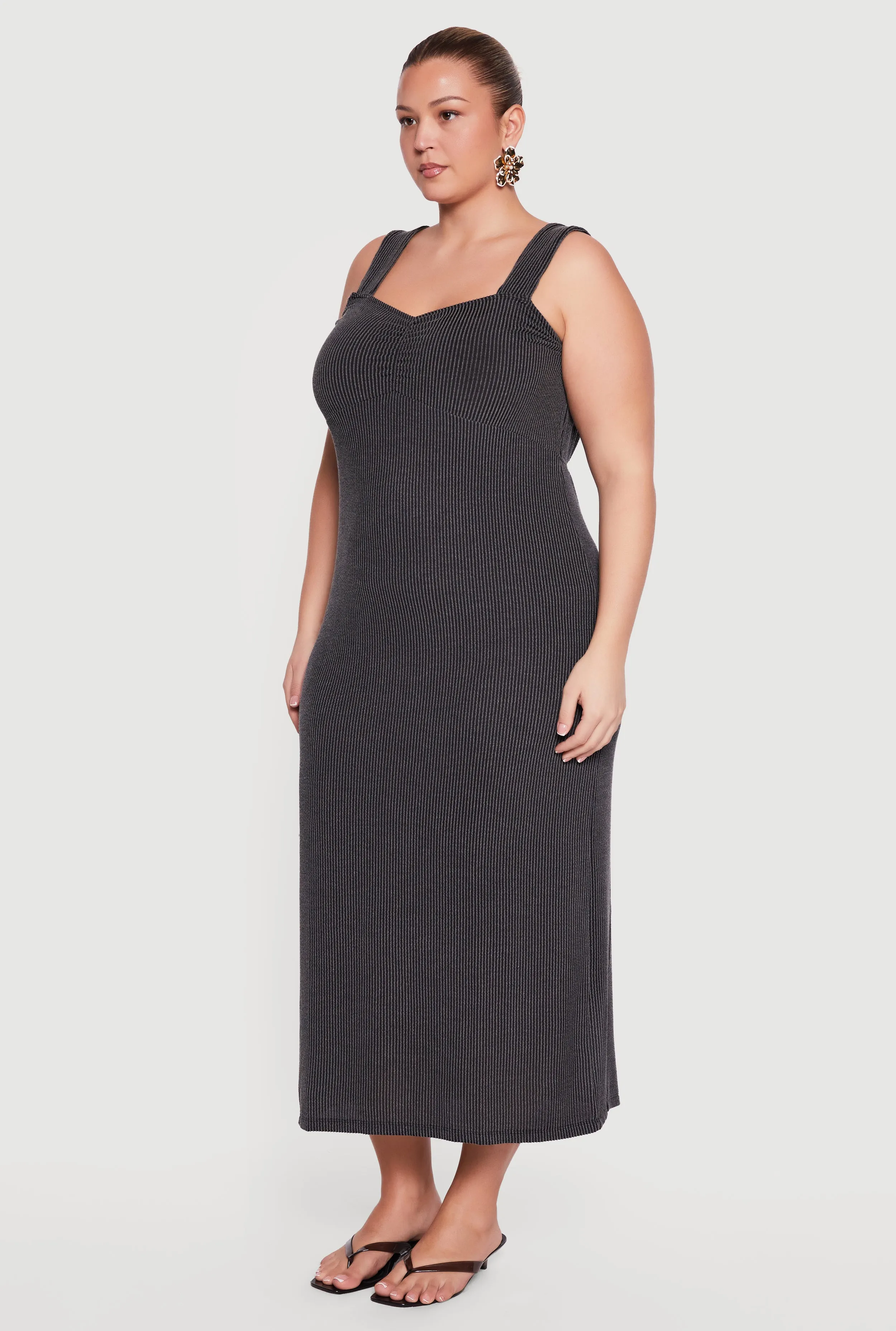 Plus Size Rib Knit Ruched Front Maxi Dress sold by Rainbow product image thumbnail 2