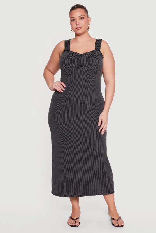 Plus Size Rib Knit Ruched Front Maxi Dress made by Rainbow
