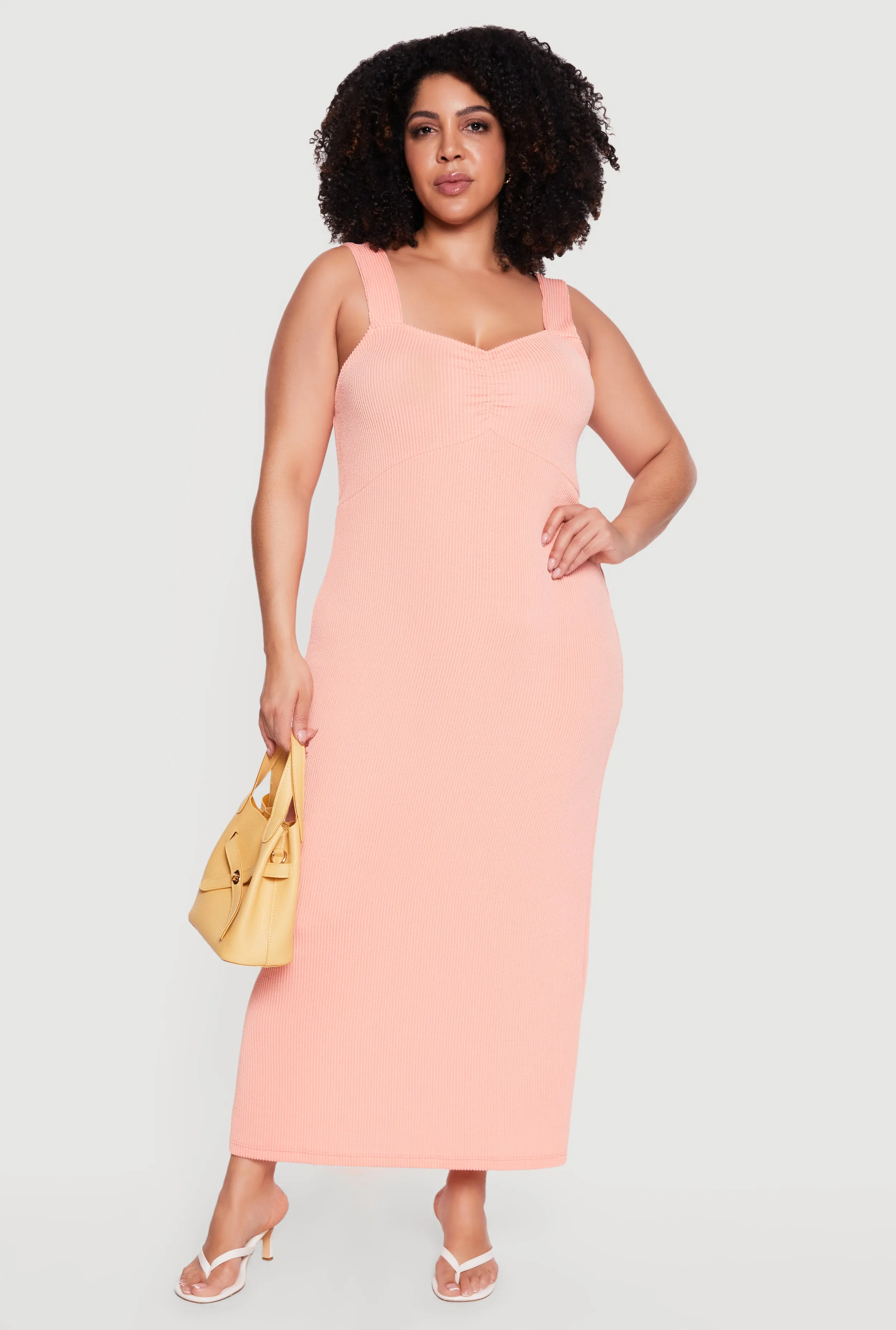 Plus Size Rib Knit Ruched Front Maxi Dress sold by Rainbow