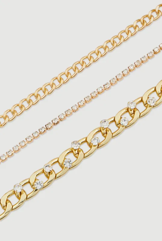 Rhinestone Chain Link Anklets Set of 3 made by Rainbow
