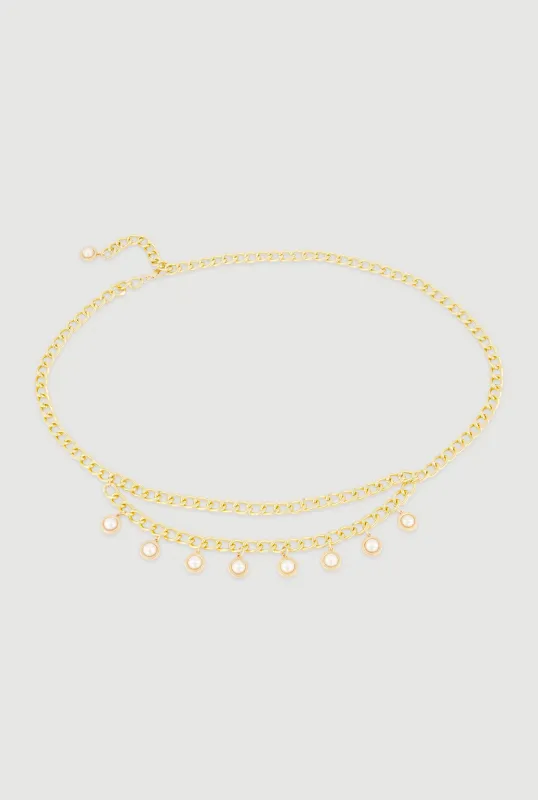 Faux Pearl Metallic Chain Belt sold by Rainbow