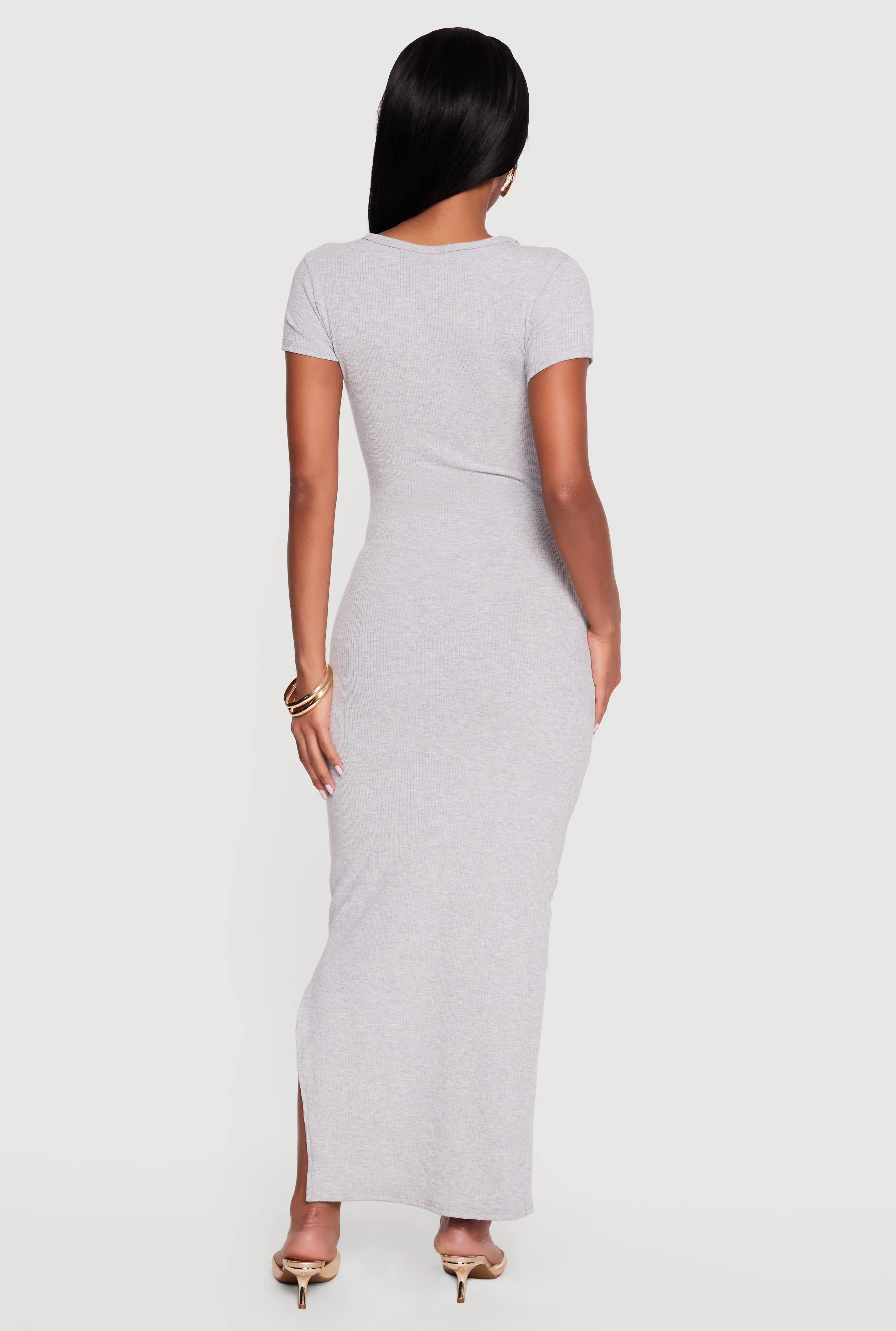 Rib Knit Belted Front Short Sleeve Maxi Dress sold by Rainbow product image thumbnail 3