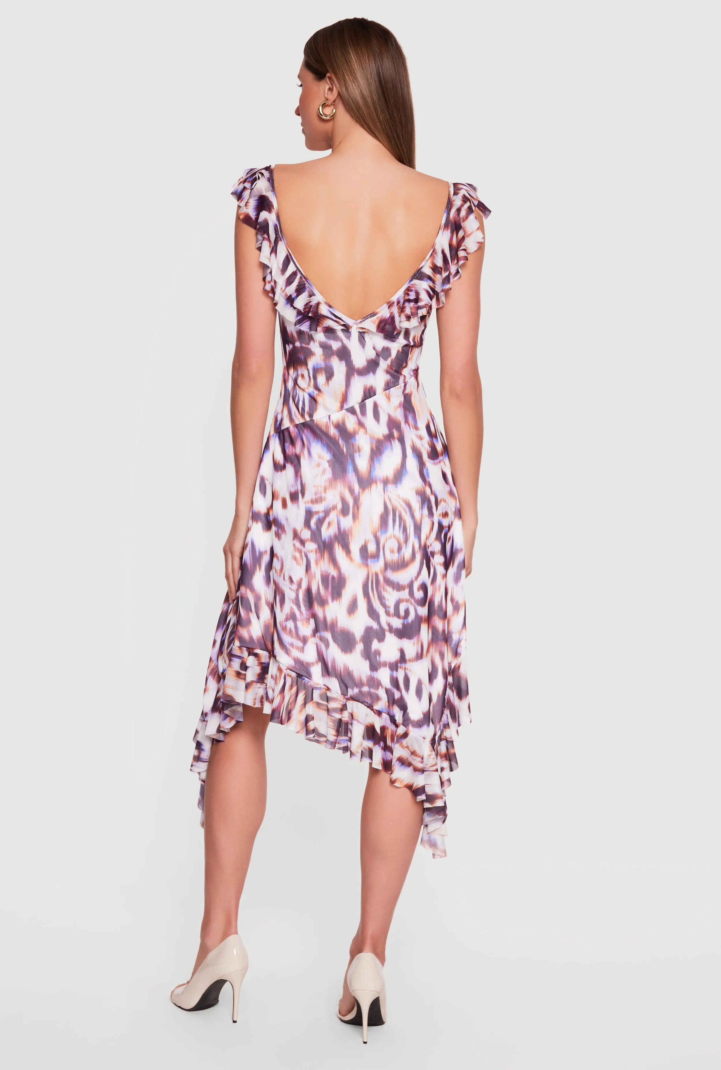 Ruffled Tie Front Asymmetrical High Low Dress sold by Rainbow product image thumbnail 3