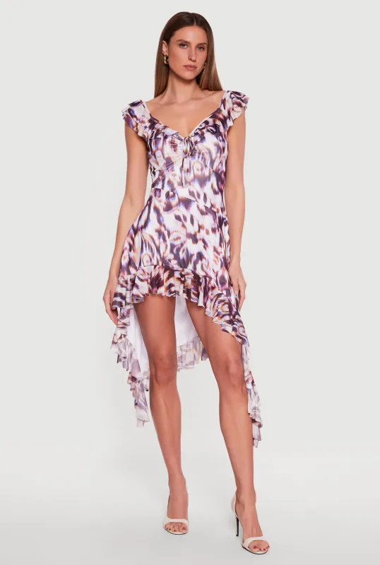 Ruffled Tie Front Asymmetrical High Low Dress made by Rainbow