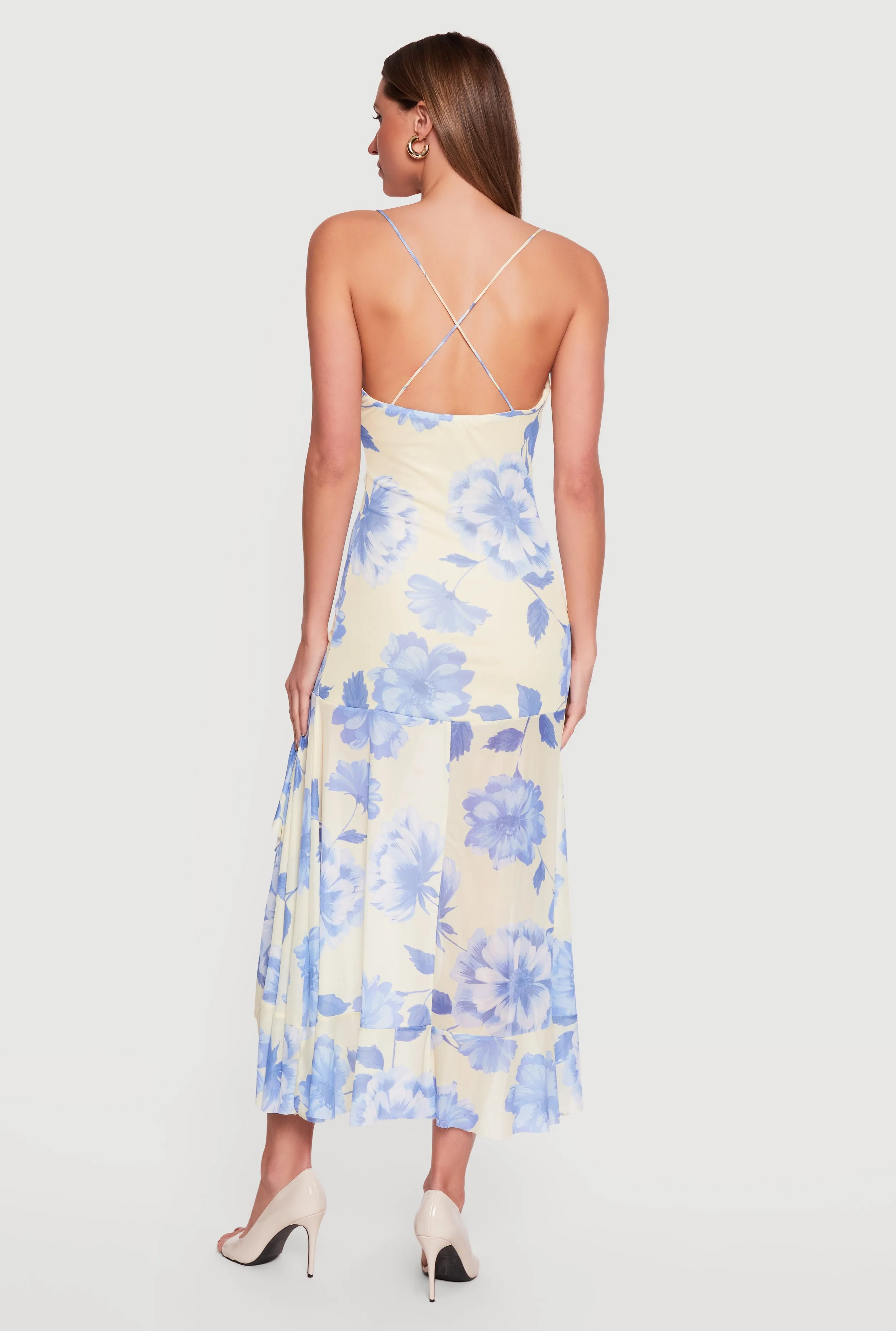 Floral Cowl Neck High Low Dress with Ruffles sold by Rainbow product image thumbnail 3