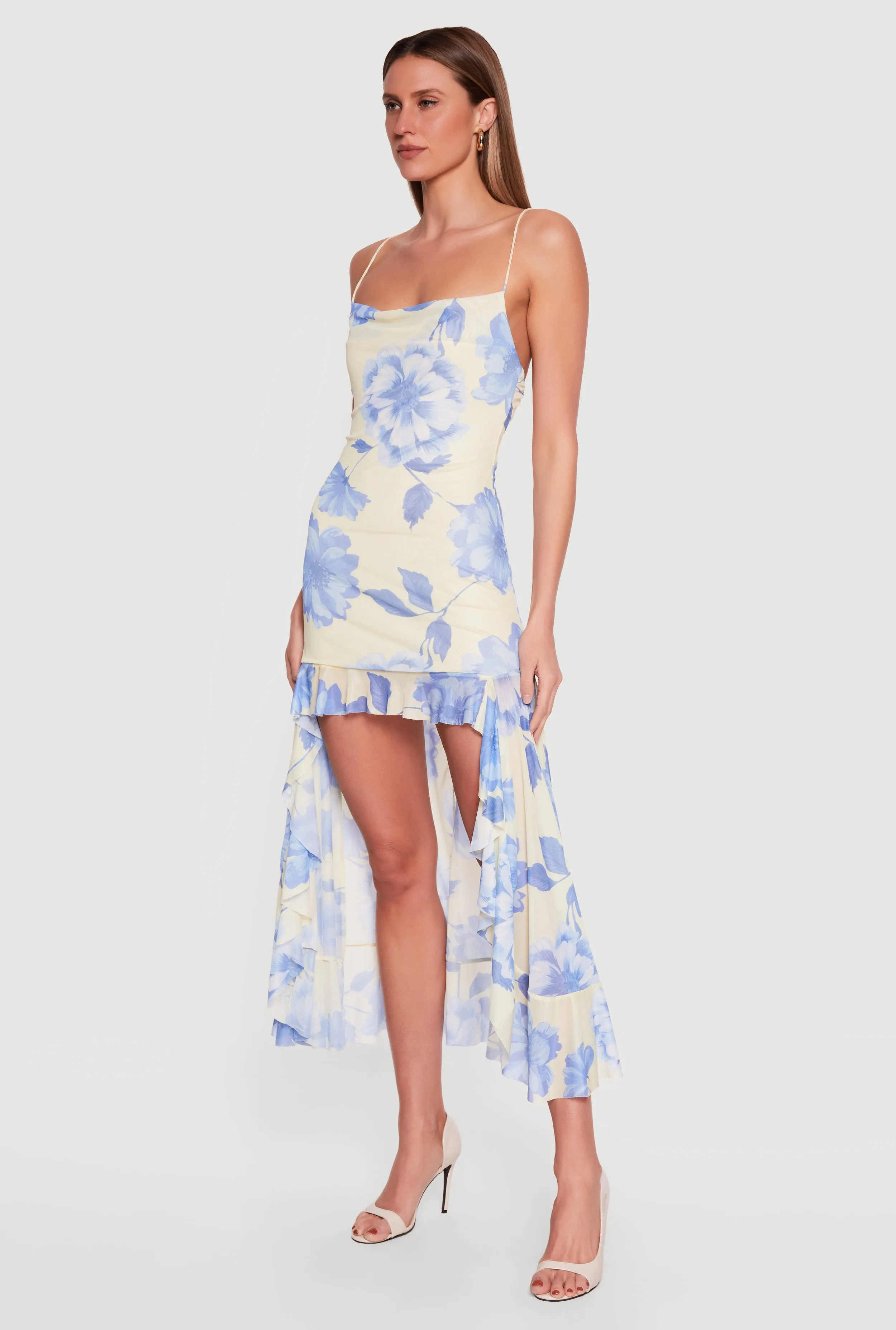 Floral Cowl Neck High Low Dress with Ruffles sold by Rainbow product image thumbnail 2