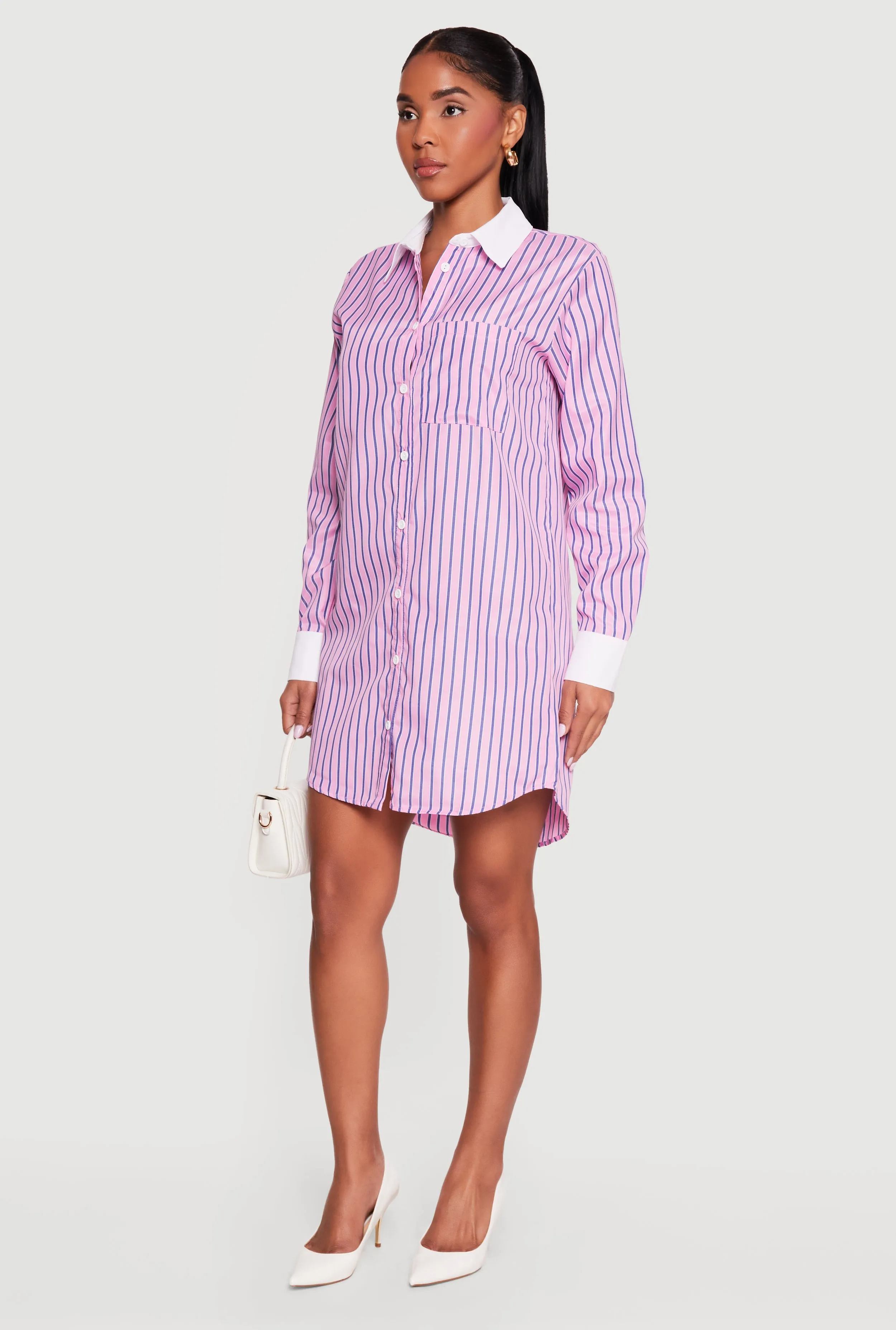 Striped Poplin Button Front Mini Shirt Dress sold by Rainbow product image thumbnail 2