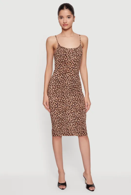Leopard Print Tie Back Keyhole Cami Midi Dress made by Ambiance