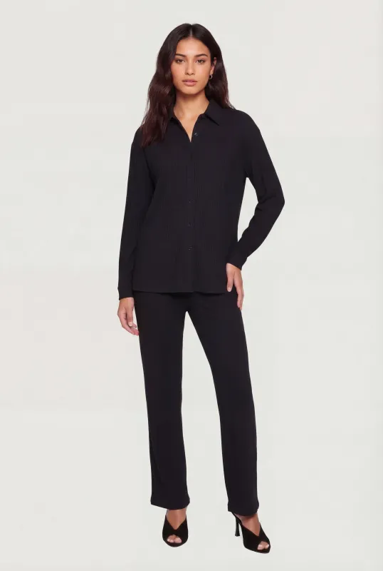 Textured Ribbed Knit Pull On Pants made by Rainbow